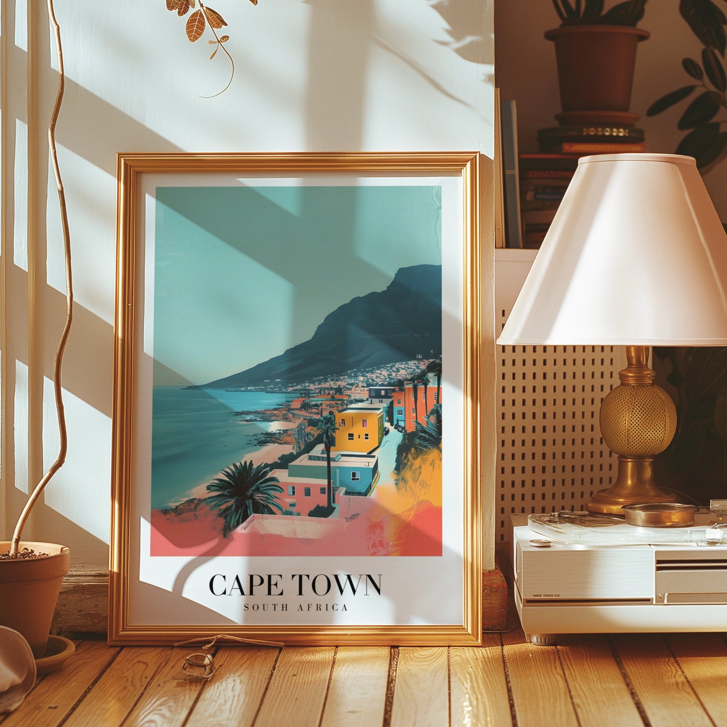 Cape Town City Poster, South Africa Beach Art, Table Mountain Print, Cape Town Wall Art, Colorful Houses South Africa Poster, Country Poster