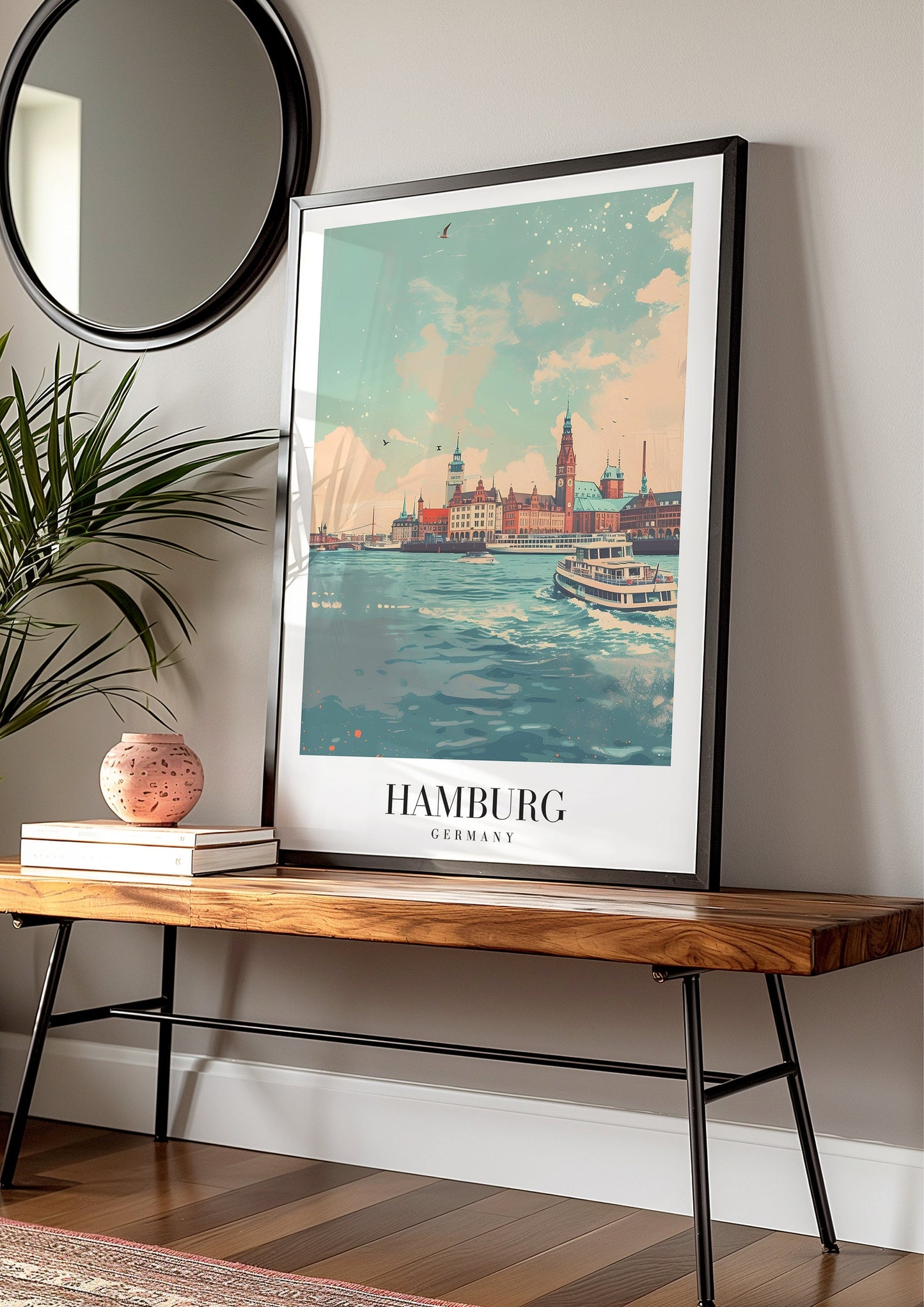 Hamburg City Poster, Germany Wall Art, Hamburg Skyline Print, Harbor and Water Scene Art, Travel Decor, German City Poster, City Poster