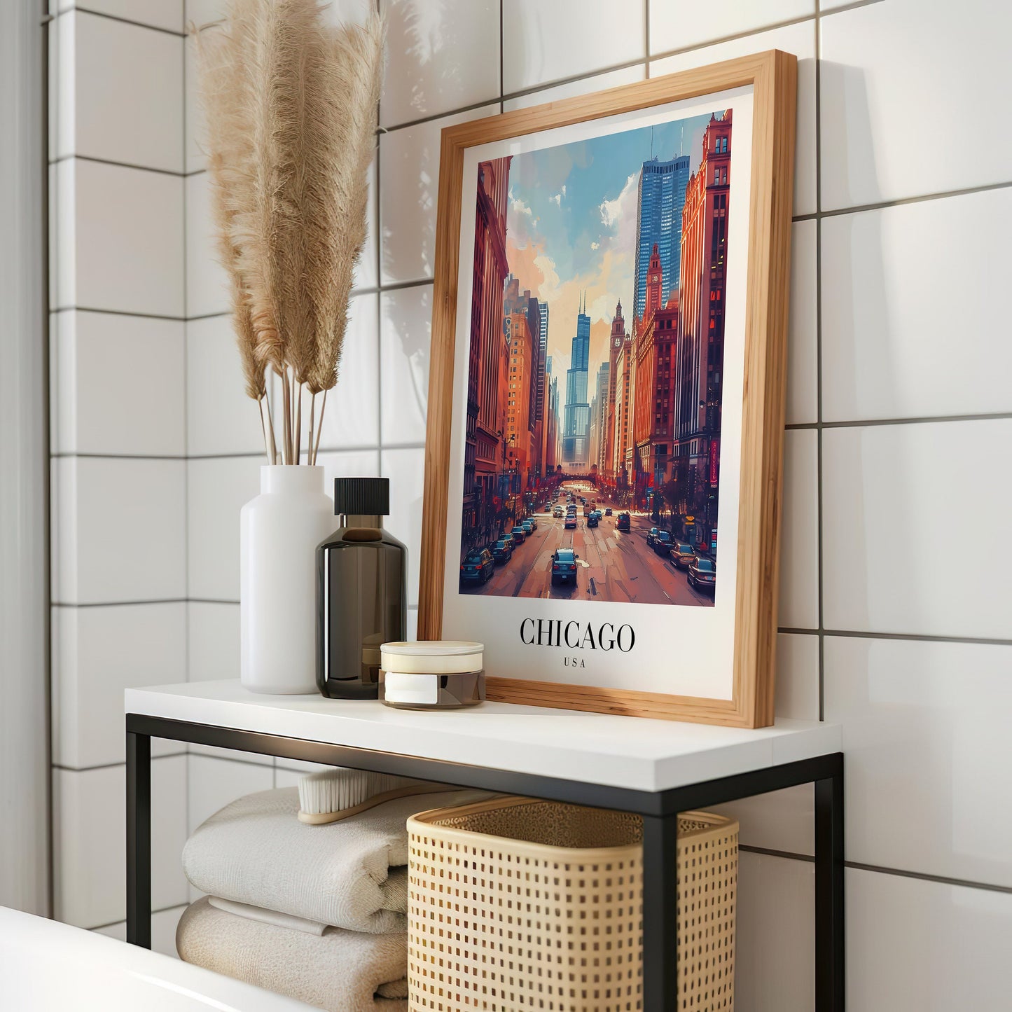 Chicago USA Poster, Urban Cityscape Art Print, Windy City Wall Art, Chicago Travel Poster, City Decor, Skyscraper Print, City Poster