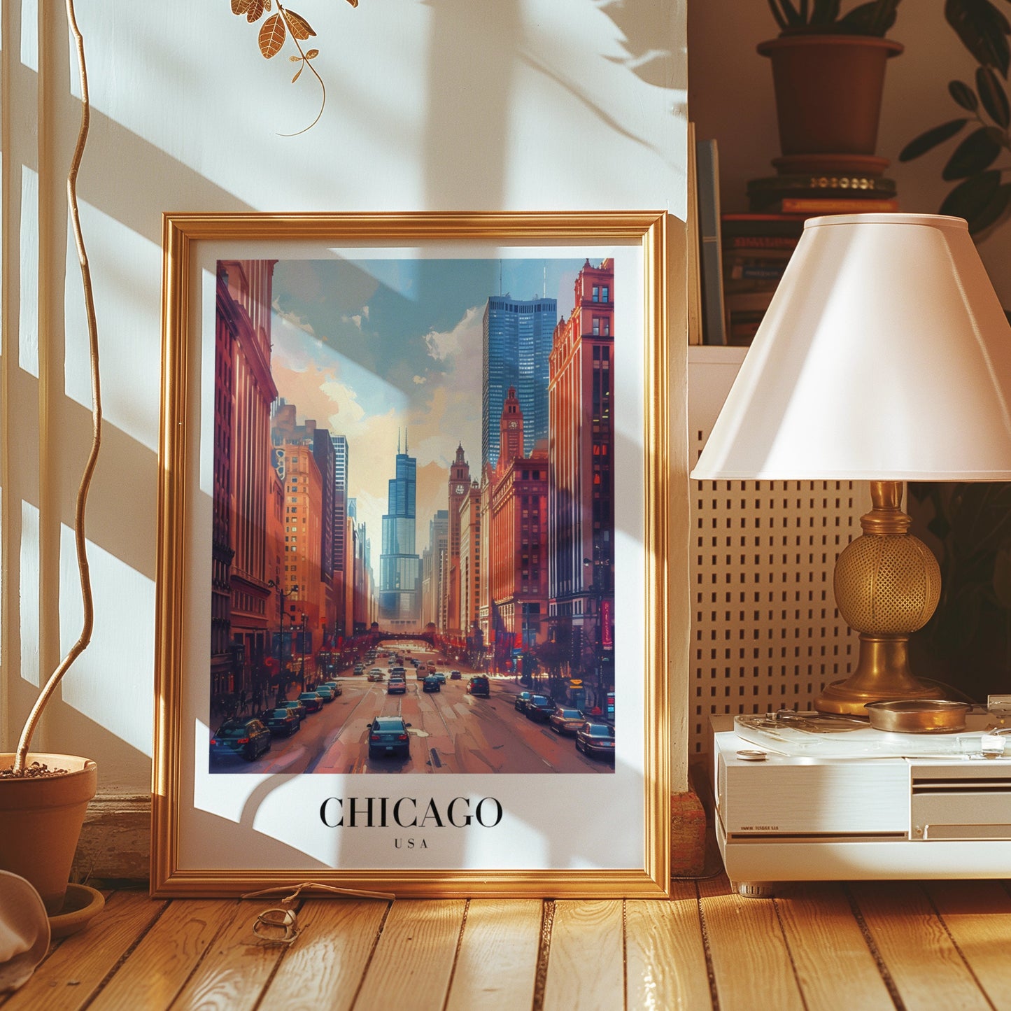 Chicago USA Poster, Urban Cityscape Art Print, Windy City Wall Art, Chicago Travel Poster, City Decor, Skyscraper Print, City Poster