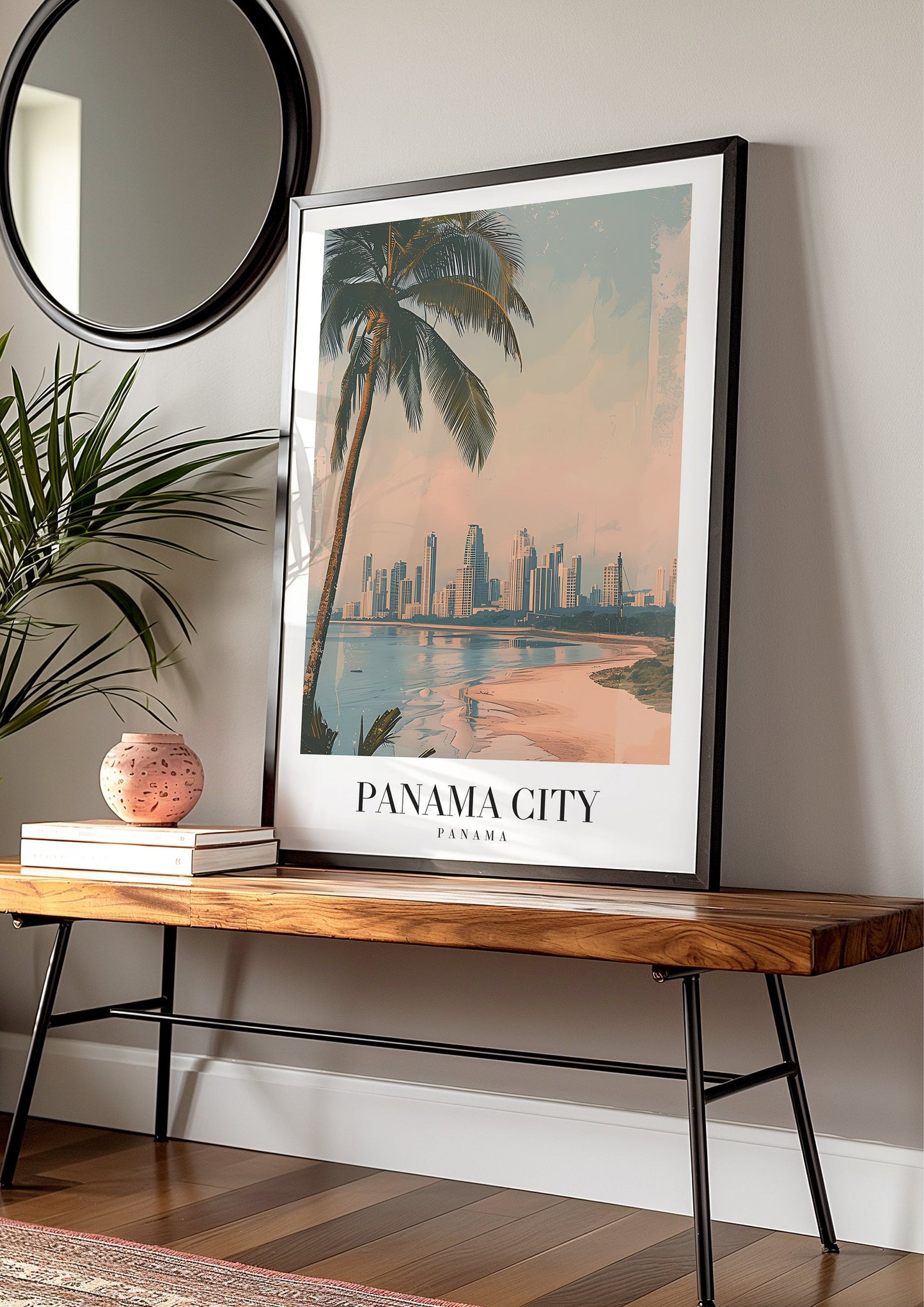 Panama City Panama Poster, Skyline Wall Art, Tropical Travel Print, City Beach Decor, Palm Tree Poster, Sunset Coastal Art, City Poster