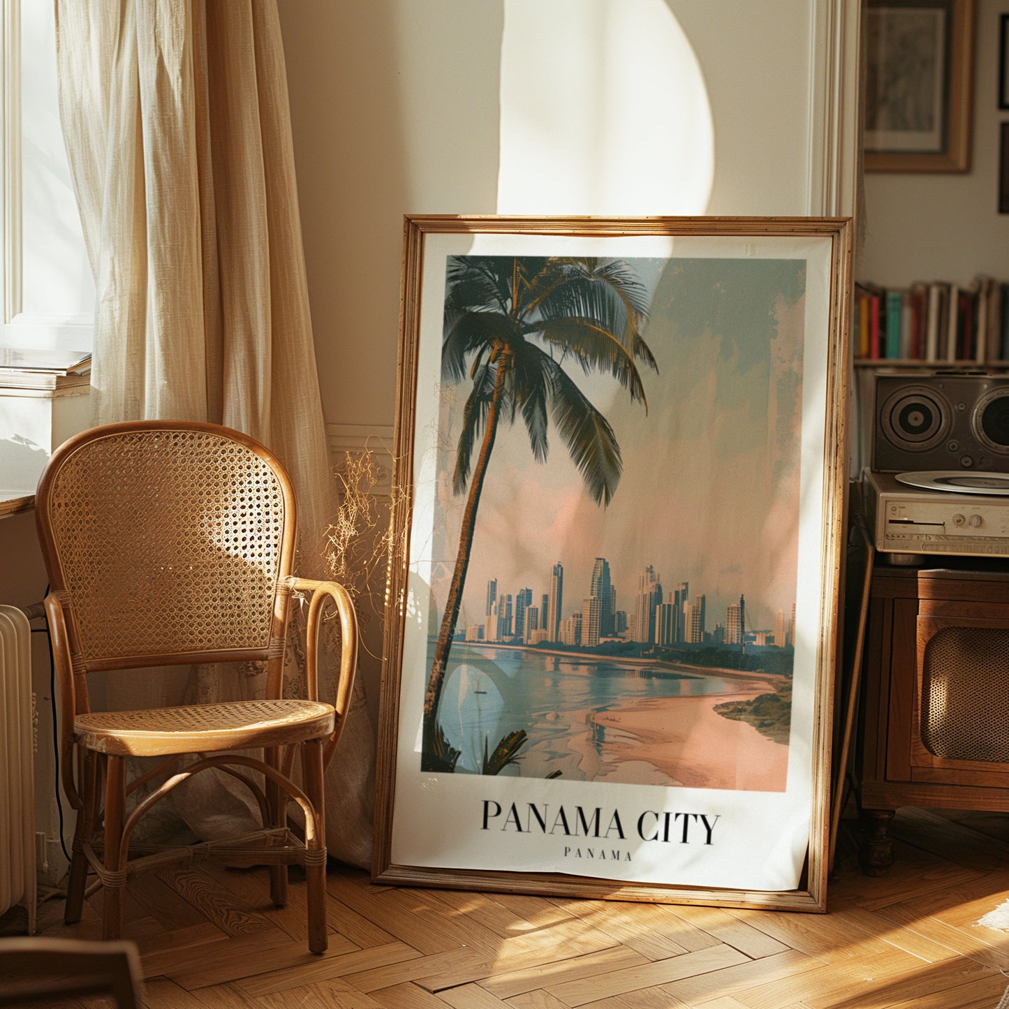 Panama City Panama Poster, Skyline Wall Art, Tropical Travel Print, City Beach Decor, Palm Tree Poster, Sunset Coastal Art, City Poster