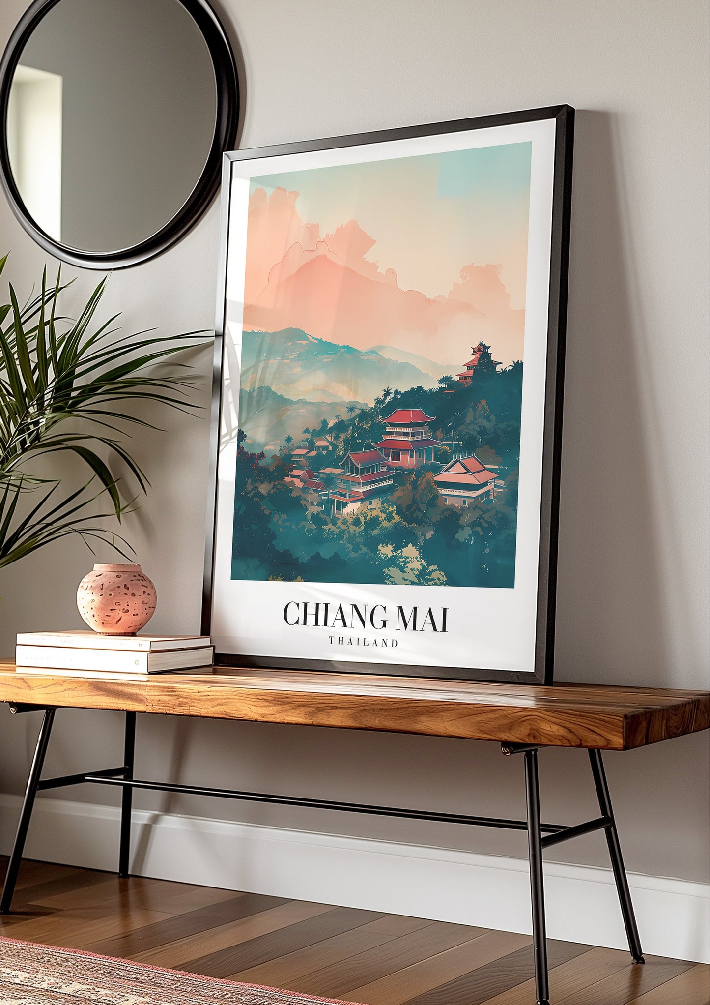 Chiang Mai Thailand Poster, Scenic City Wall Art, Mountain Temple Print, Southeast Asia Travel Decor, Chiang Mai Poster, Thailand Poster