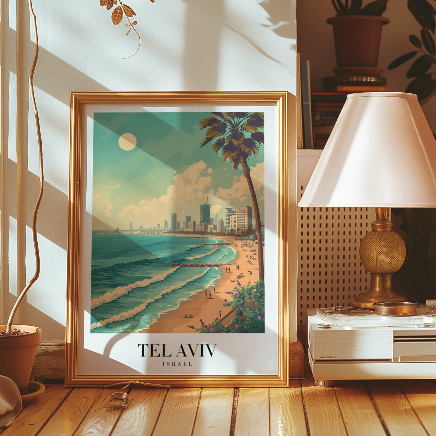 Tel Aviv Israel Beach Poster, Mediterranean Coastline Art, Cityscape Beach Print, Israel Travel Decor, Tel Aviv Wall Art, Coastal Poster