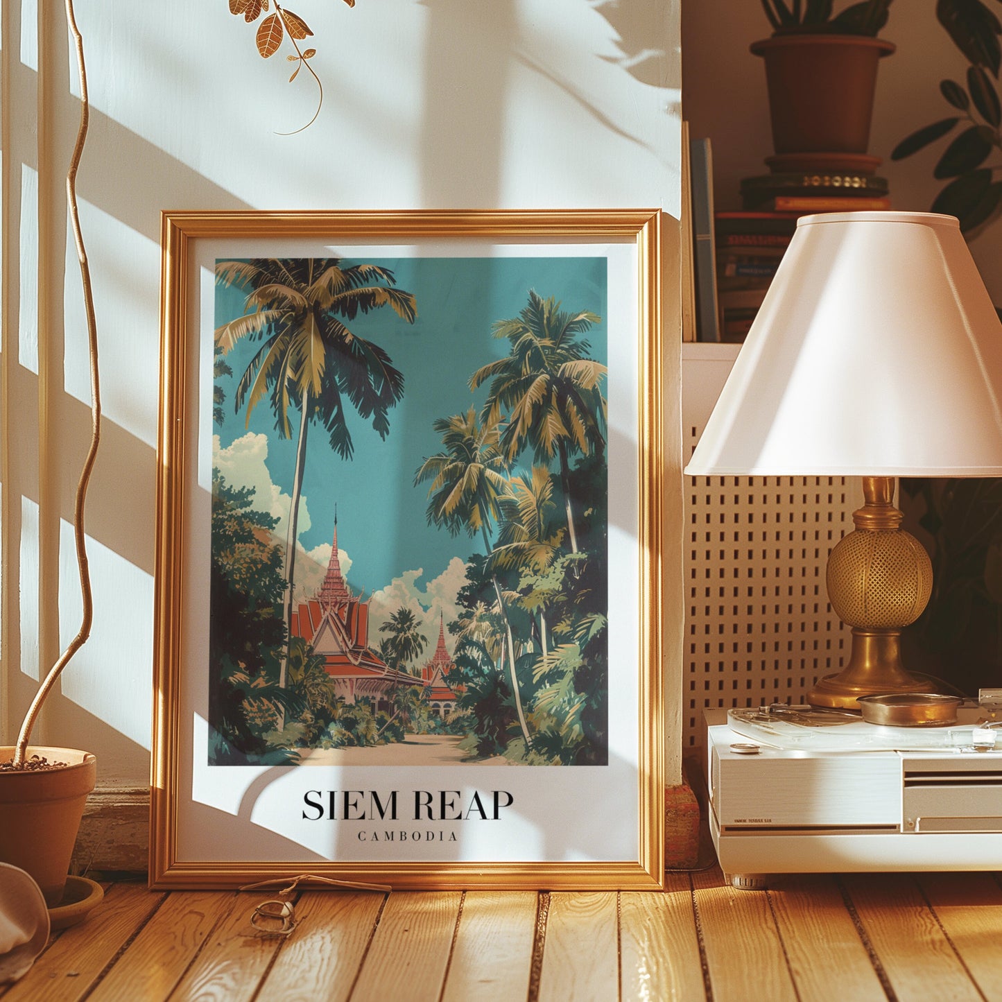 Siem Reap Cambodia Temple Poster, Southeast Asia Travel Print, Palm Trees Landscape, Siem Reap Wall Art, Angkor Wat Decor, Cambodia Poster