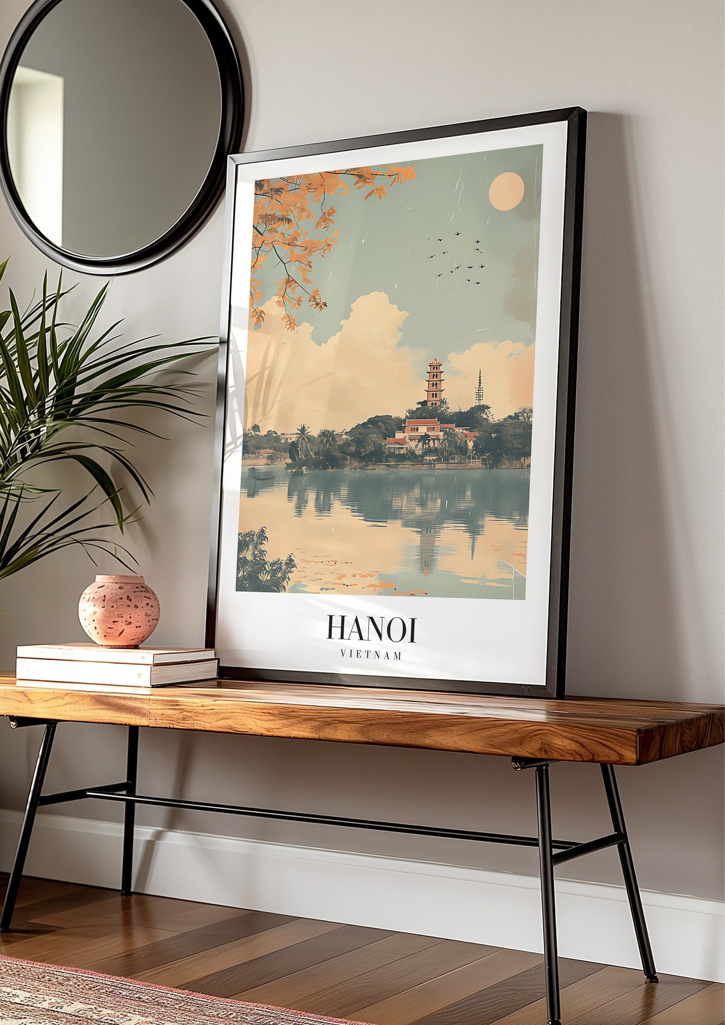 Hanoi Vietnam Travel Poster, Lake and Pagoda Scenic Wall Art, Southeast Asia City Print, Vietnam Nature Decor, Hanoi Pagoda, Vietnam Poster