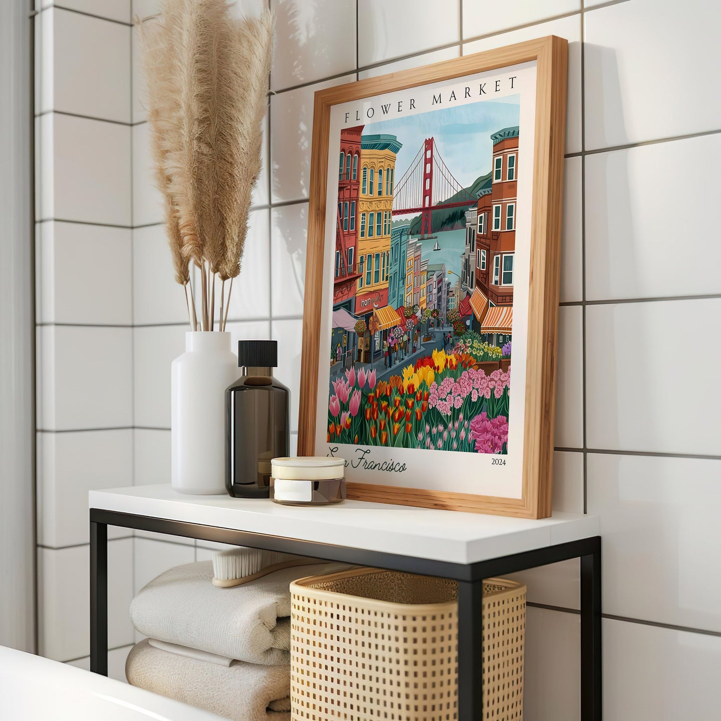 San Francisco Flower Market Poster, Golden Gate Bridge Wall Art, San Francisco City Print, California Art Decor,San Francisco, Travel Poster