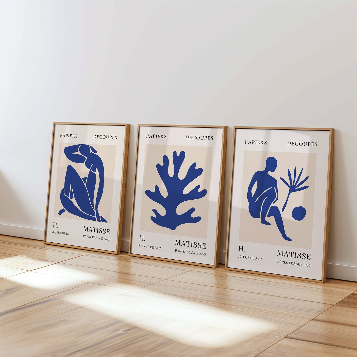 Henri Matisse Poster Set, Minimalist Blue Wall Art, Modern Art Prints, Cut-Out Art, Set of Three, Abstract Home Decor, Contemporary Poster