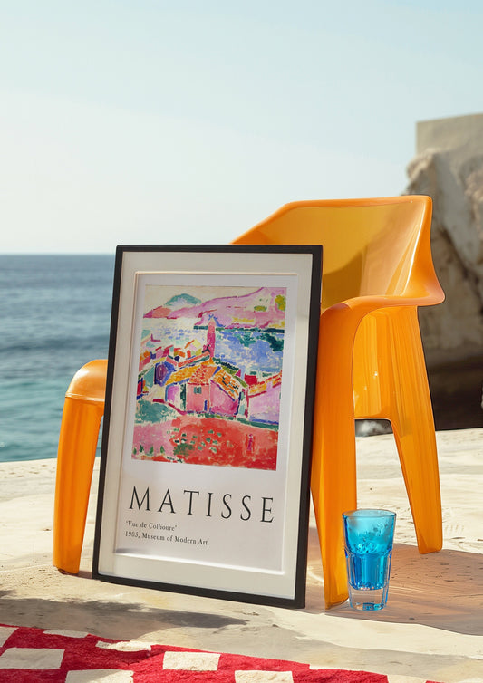 A vibrant Henri Matisse art print titled &quot;Vue de Collioure&quot; featuring colorful brushstrokes of a landscape, perfect for adding a French modern art touch to any space.