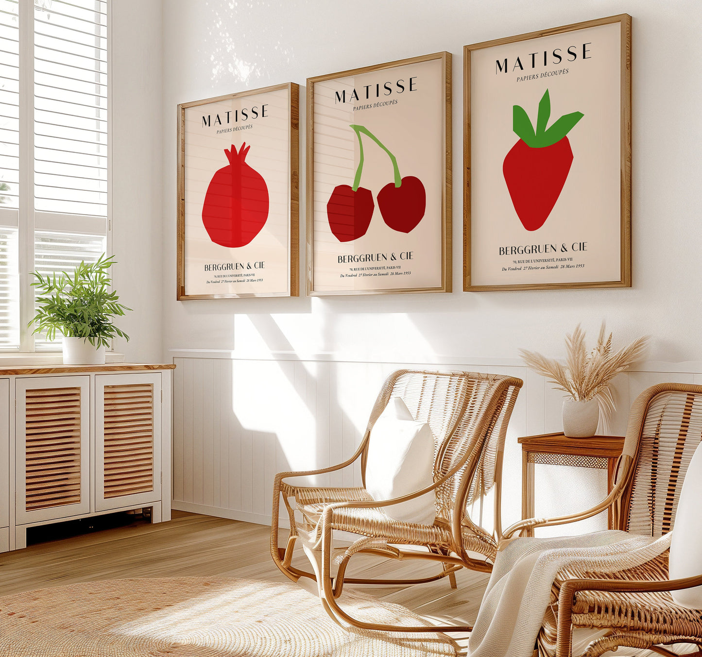 Henri Matisse Poster Set, Fruit Collection, Papiers Découpés Art, Minimalist Modern Wall Art, Set of Three, Abstract Fruit Prints, Berggruen