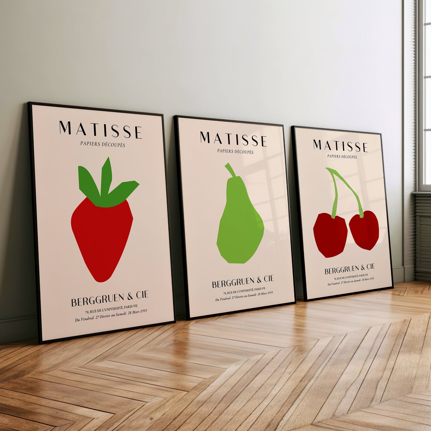 Henri Matisse Poster Set, Fruit Collection, Papiers Découpés Art, Minimalist Wall Art, Set of Three, Abstract Fruit Prints, 3 Set of Poster