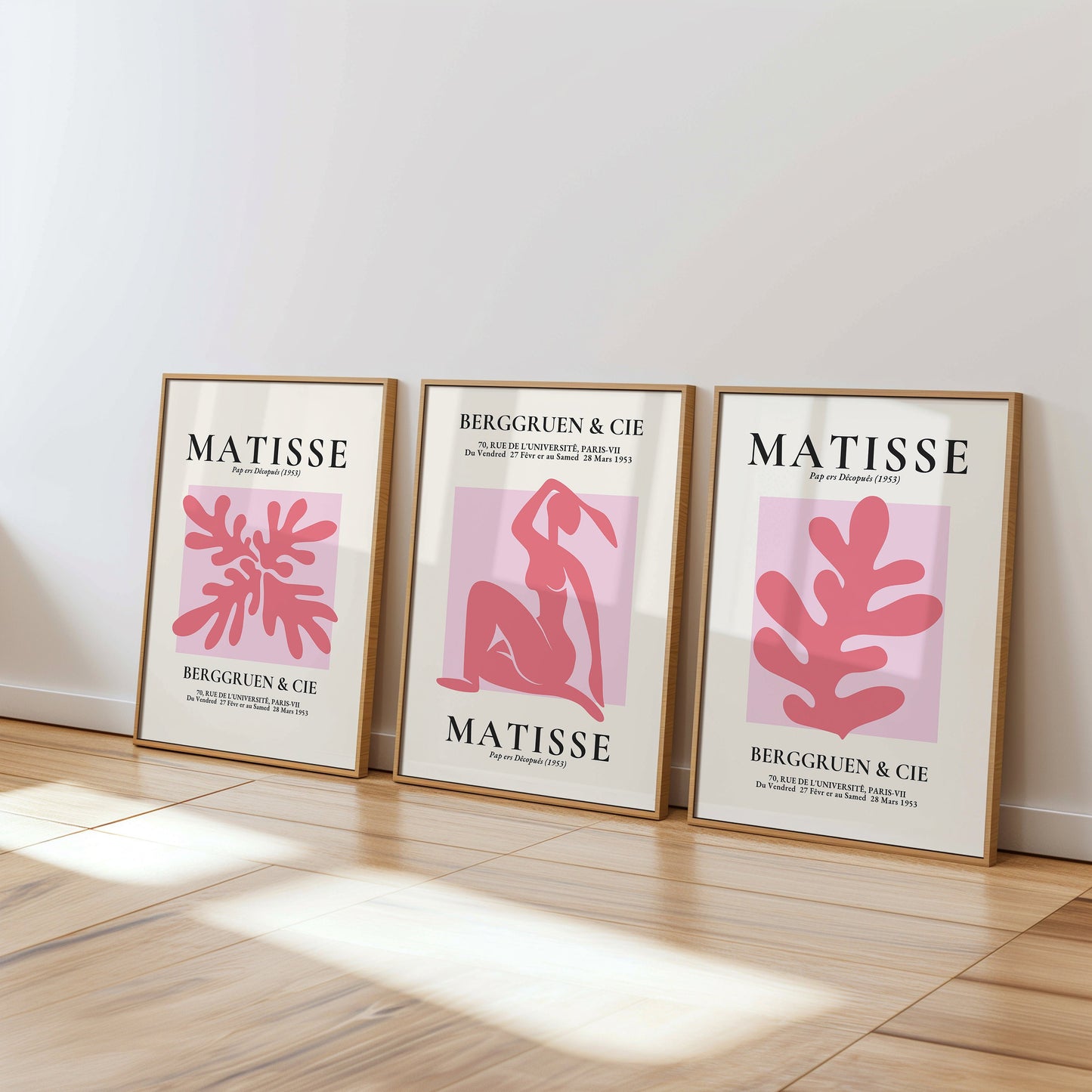 Henri Matisse Poster Set, Pink Cut-Out Art, Papiers Découpés, Modern Minimalist Wall Art, Set of Three, Abstract Art Prints, Poster Set of 3