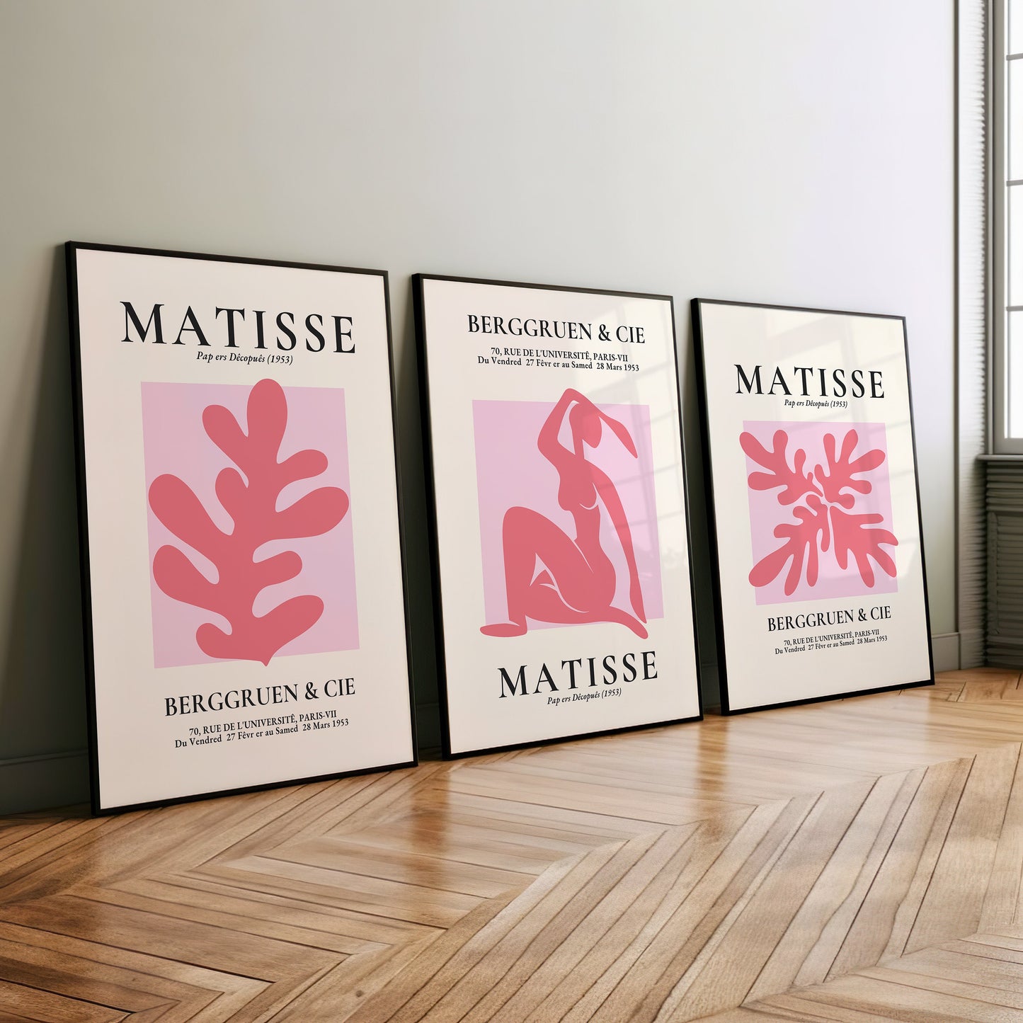 Henri Matisse Poster Set, Pink Cut-Out Art, Papiers Découpés, Modern Minimalist Wall Art, Set of Three, Abstract Art Prints, Poster Set of 3