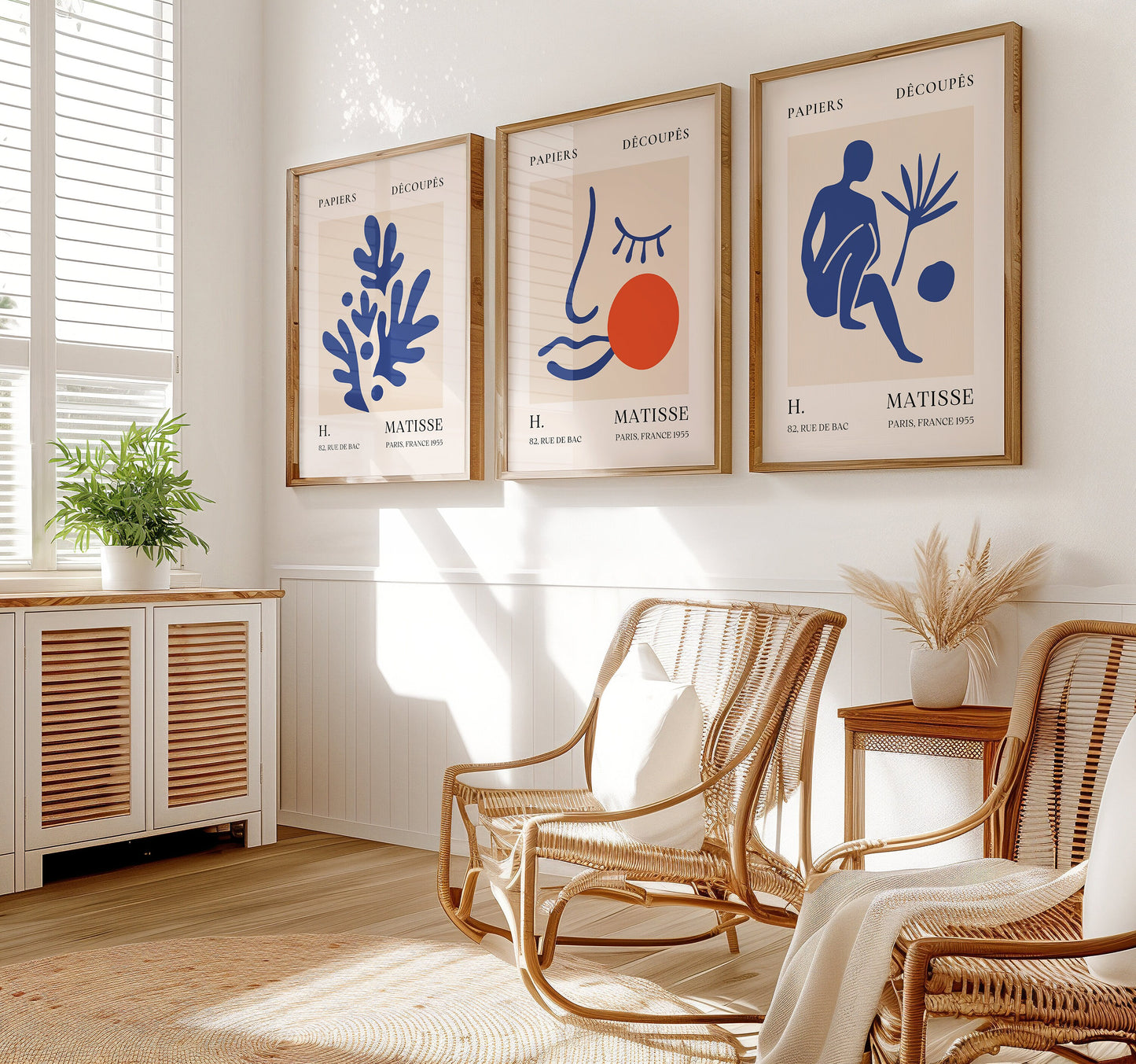 Henri Matisse Poster Set, Blue Abstract Cut-Outs, Modern Minimalist Art, Set of Three, Face Art, Papiers Découpés, Bold Wall Art