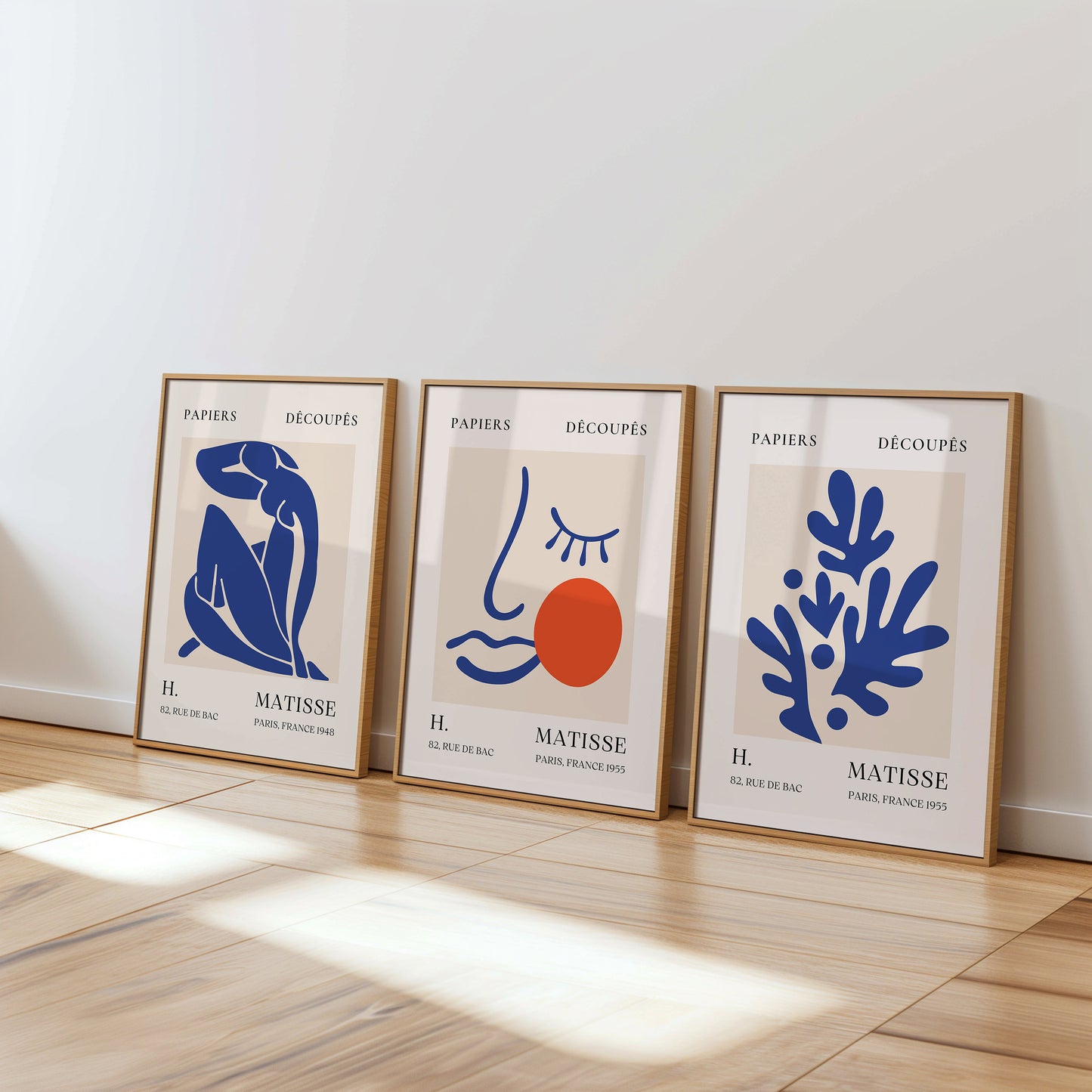 Henri Matisse Poster Set, Blue and Orange Abstract Cut-Outs, Modern Minimalist Art, Set of Three, Papiers Découpés Collection, Bold Wall Art