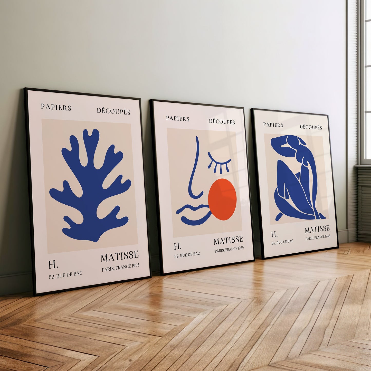 Henri Matisse Poster Set, Blue and Orange Abstract Cut-Outs, Modern Minimalist Art, Set of Three, Papiers Découpés Collection, Bold Wall Art