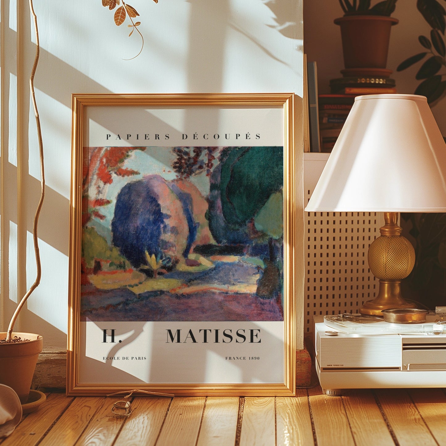 Henri Matisse&#39;s &quot;Papiers Découpés&quot; poster featuring a beautiful abstract landscape in soft pastel tones, perfect for modern wall decor.