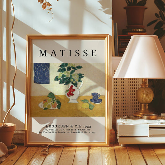 A Matisse poster featuring a still life of flowers and fruits, from the Berggruen & Cie 1953 exhibition in Paris.