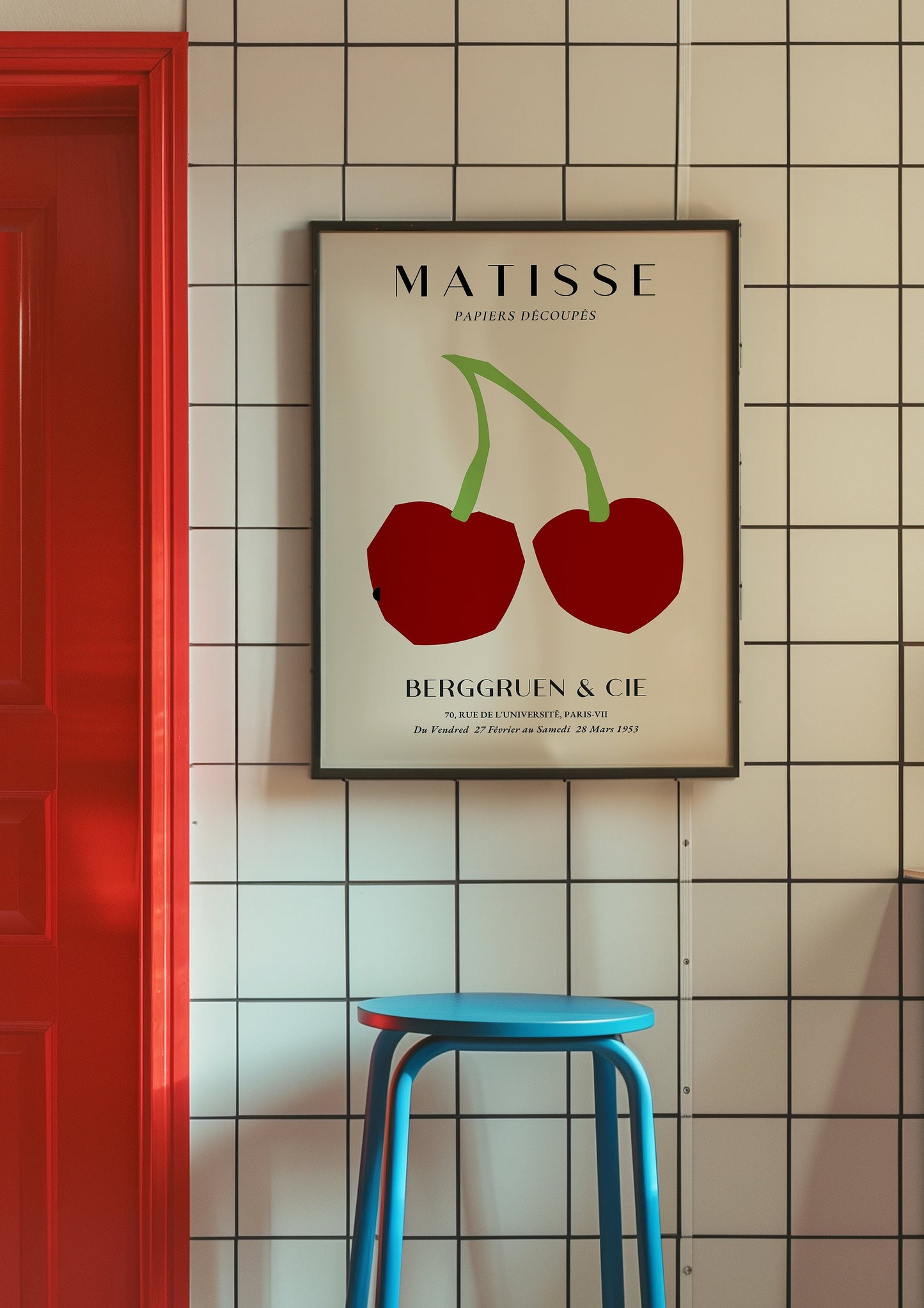 Henri Matisse Cherry Poster, Papiers Decoupes Print, Modern Art Fruit Decor, Minimalist Cherry Wall Art, Contemporary Kitchen Art