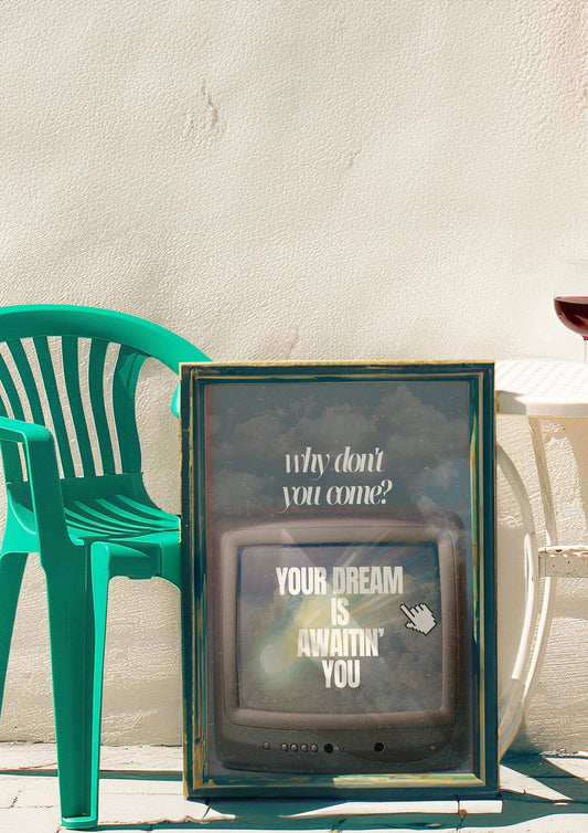 Retro TV Wall Art, Your Dream Is Awaitin' You, Motivational Poster, Vintage Decor, Inspirational Print for Home Office, Retro Poster