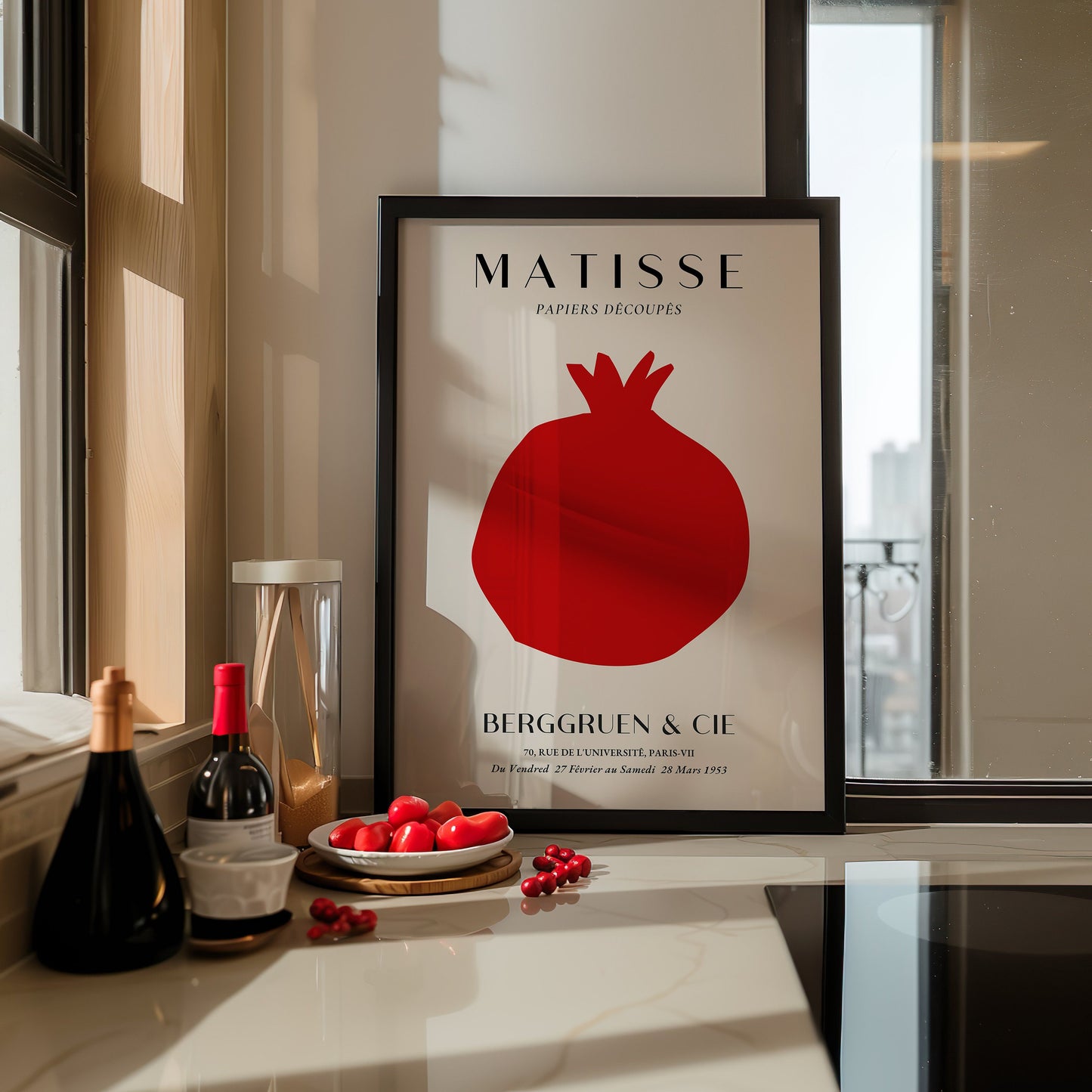 Red Pomegranate Art Print, Matisse Style Poster, Abstract Pomegranate Wall Art, Minimalist Kitchen Decor, Modern Art for Home, Fruit Art