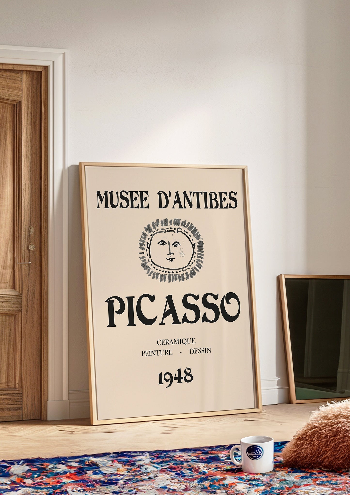 Picasso Museum D’Antibes 1948 Poster, Vintage Picasso Wall Art, Ceramic Artwork Print, Classic Picasso Sun Face, French Exhibition Poster