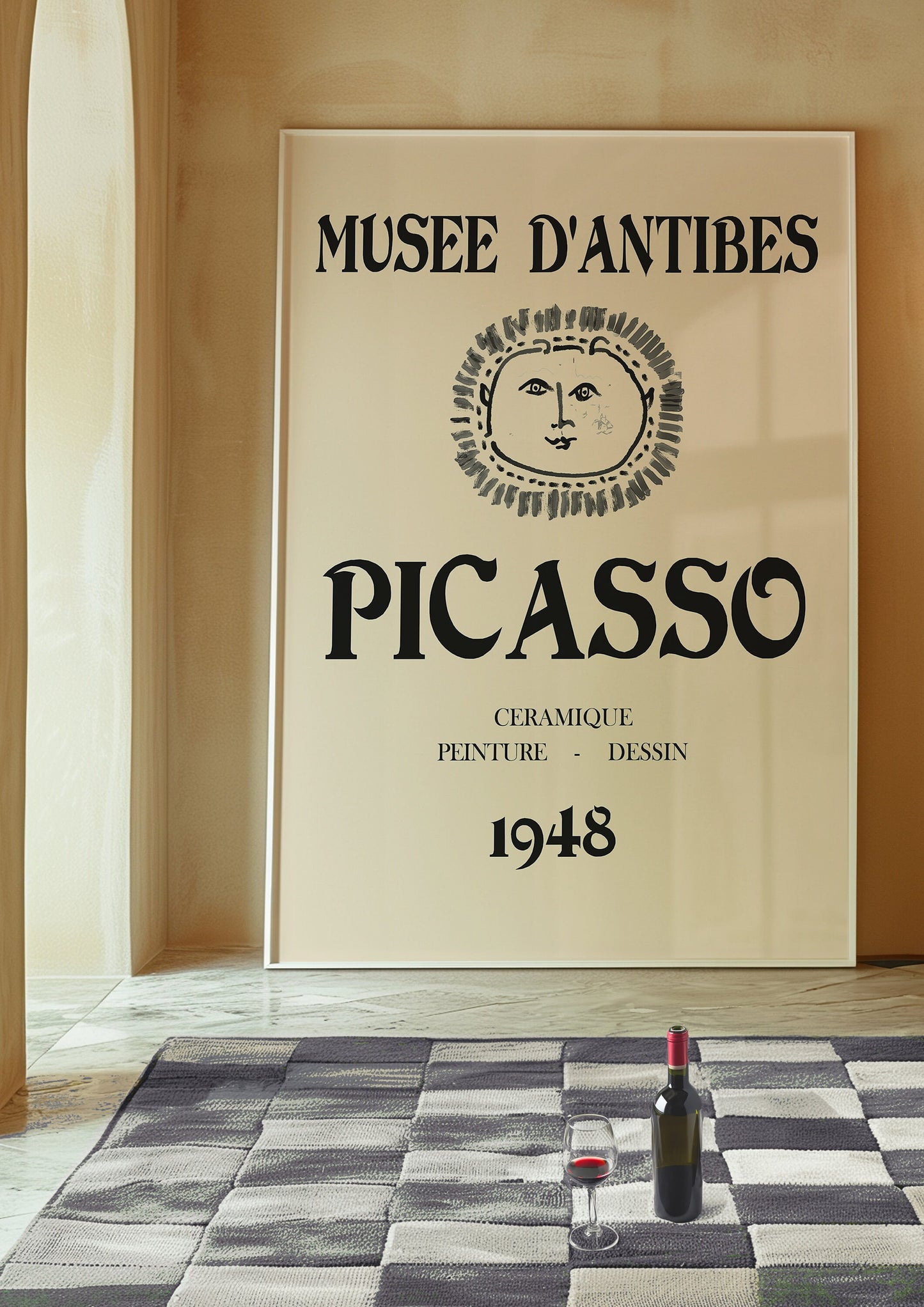 Picasso Museum D’Antibes 1948 Poster, Vintage Picasso Wall Art, Ceramic Artwork Print, Classic Picasso Sun Face, French Exhibition Poster