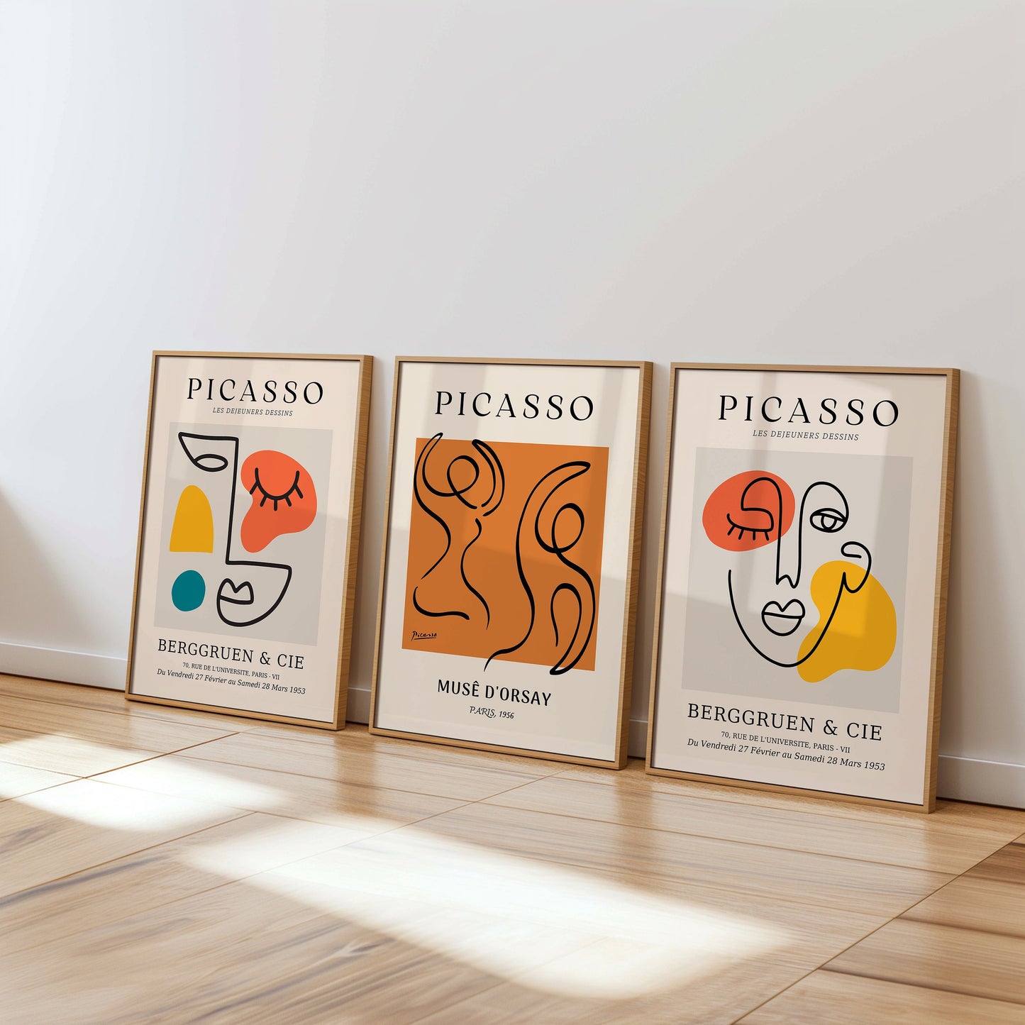 Picasso Wall Art Set, Modern Line Art Posters, Set of Three Abstract Prints, Musee d'Orsay and Berggruen & Cie 1956, Picasso Face Art