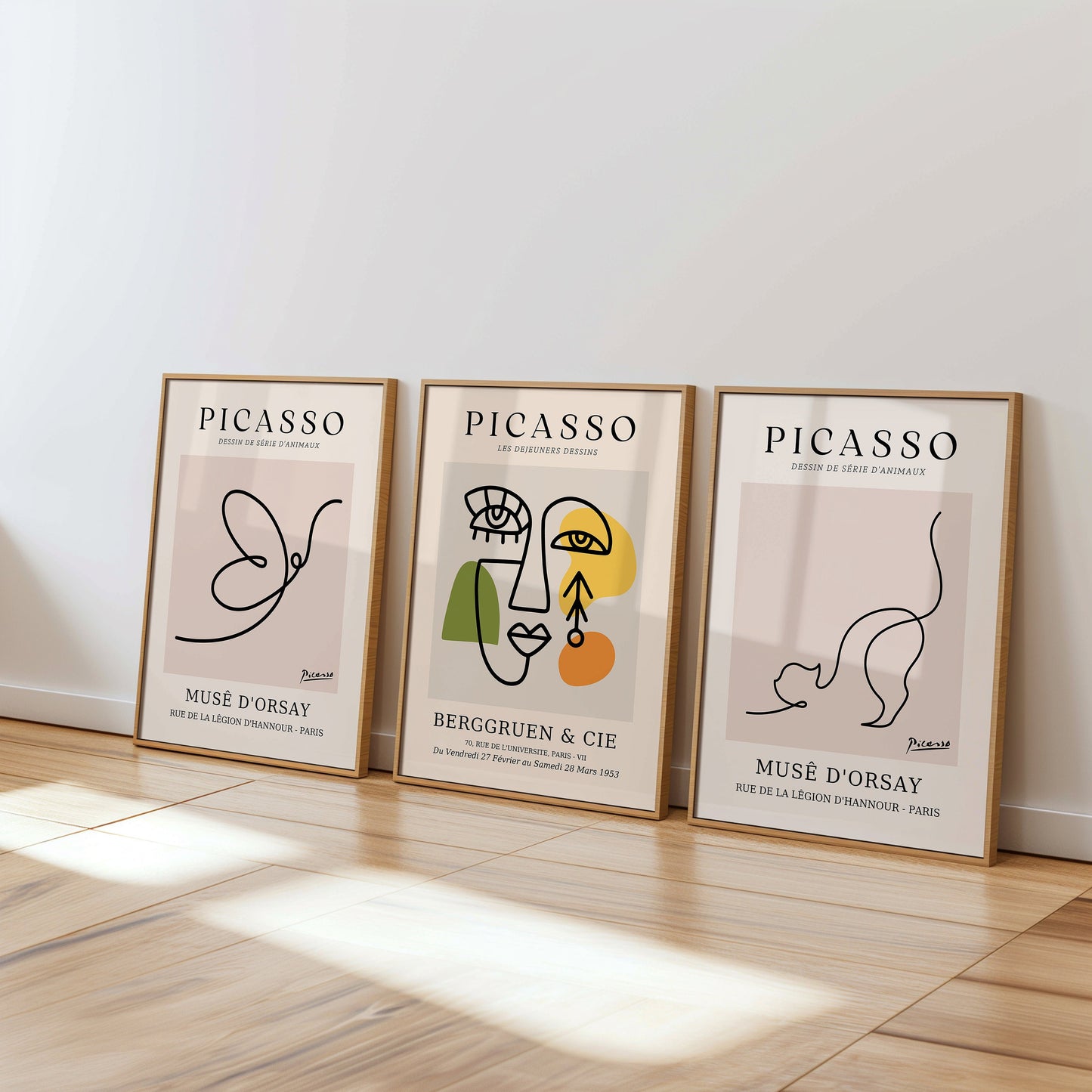 Picasso Animal Line Art Set, Abstract Faces & Minimalist Prints, Musée D’Orsay, Berggruen And Cie Posters, Set of Three, Modern Wall Art