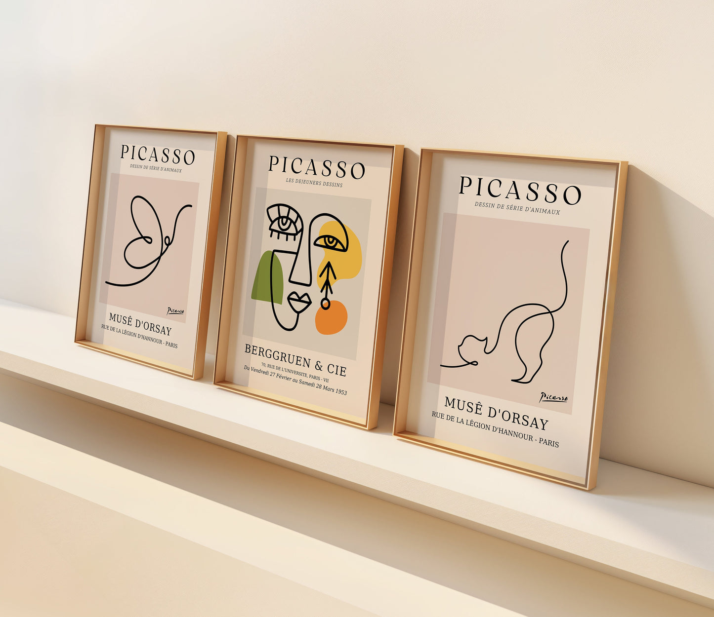 Picasso Animal Line Art Set, Abstract Faces & Minimalist Prints, Musée D’Orsay, Berggruen And Cie Posters, Set of Three, Modern Wall Art