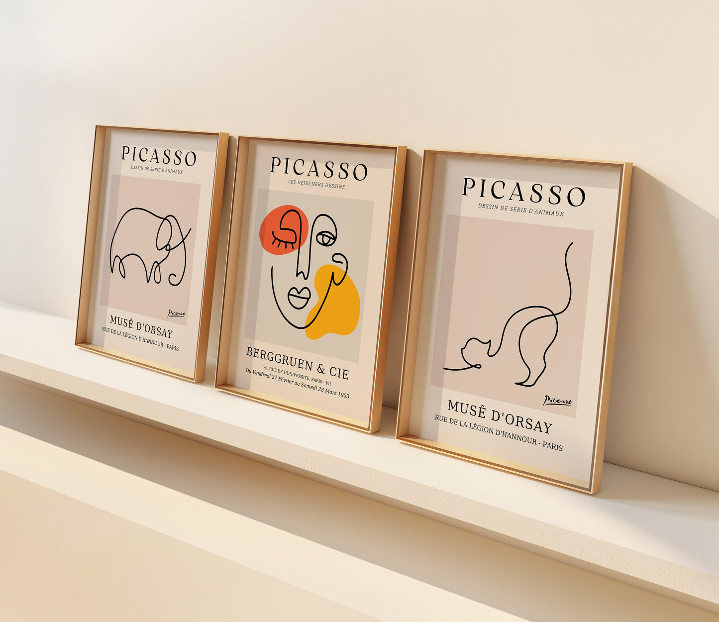 Picasso Line Art Animal Set, Abstract Face Print, Modern Minimalist Wall Art, Berggruen & Cie, Musée D'Orsay Posters, Set of Three