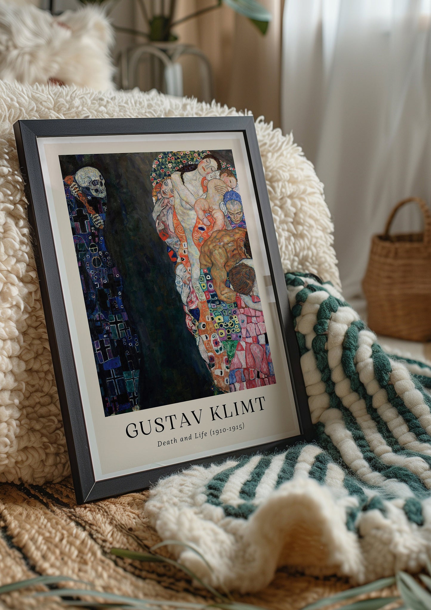 Gustav Klimt Death and Life Poster, Famous Symbolist Artwork Reproduction, Life Cycle Art Print, Vibrant Art Nouveau Decor, Dark Contrast