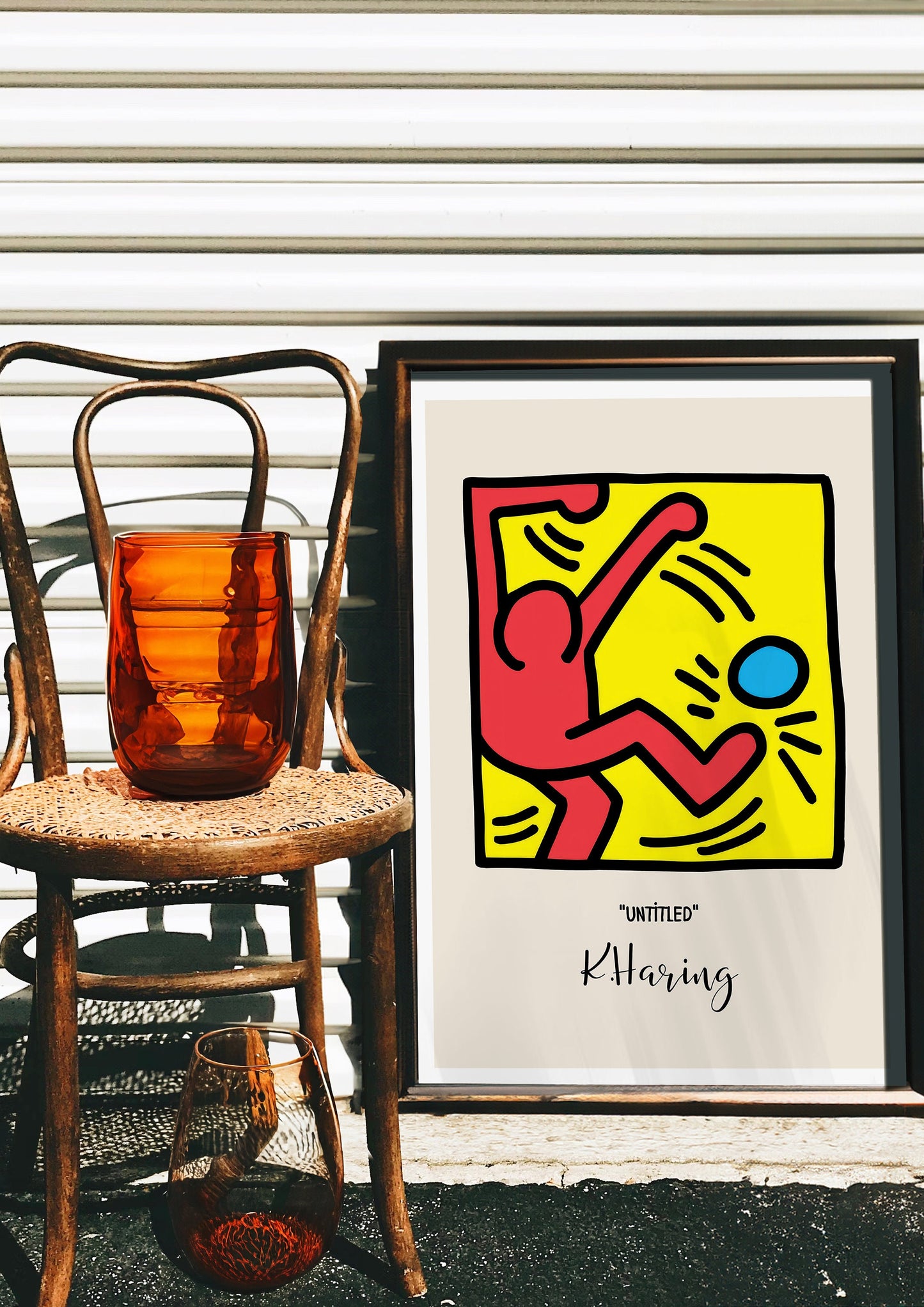 Keith Haring Untitled Art Print, Red and Yellow Pop Art Poster, Modern Wall Art, Iconic 1980s Street Art Reproduction, Contemporary Decor