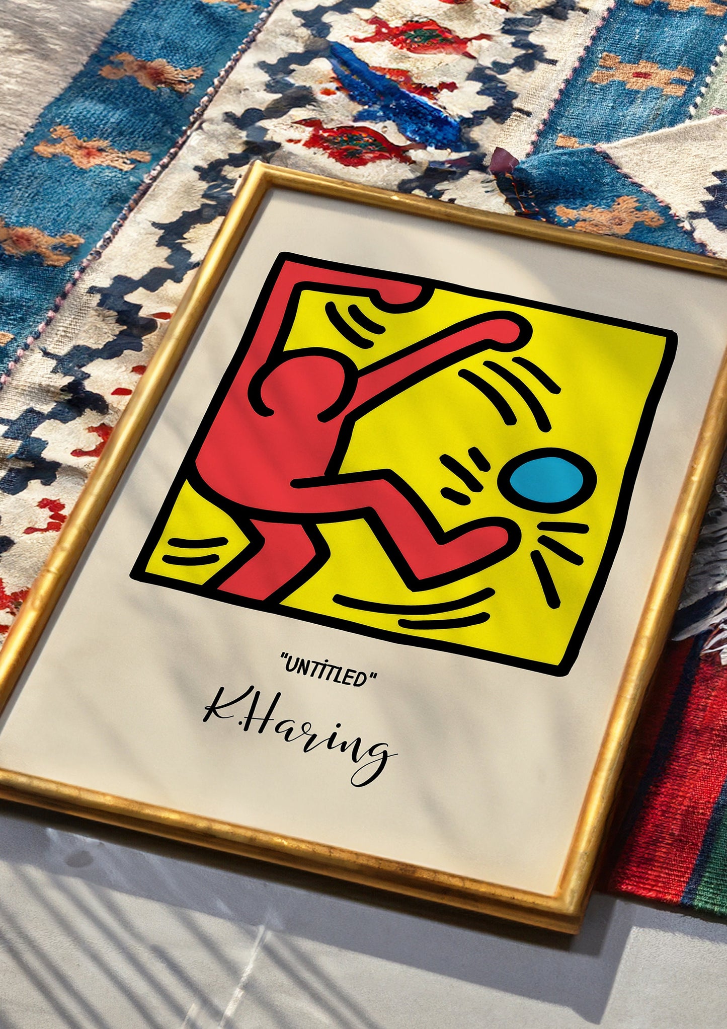 Keith Haring Untitled Art Print, Red and Yellow Pop Art Poster, Modern Wall Art, Iconic 1980s Street Art Reproduction, Contemporary Decor