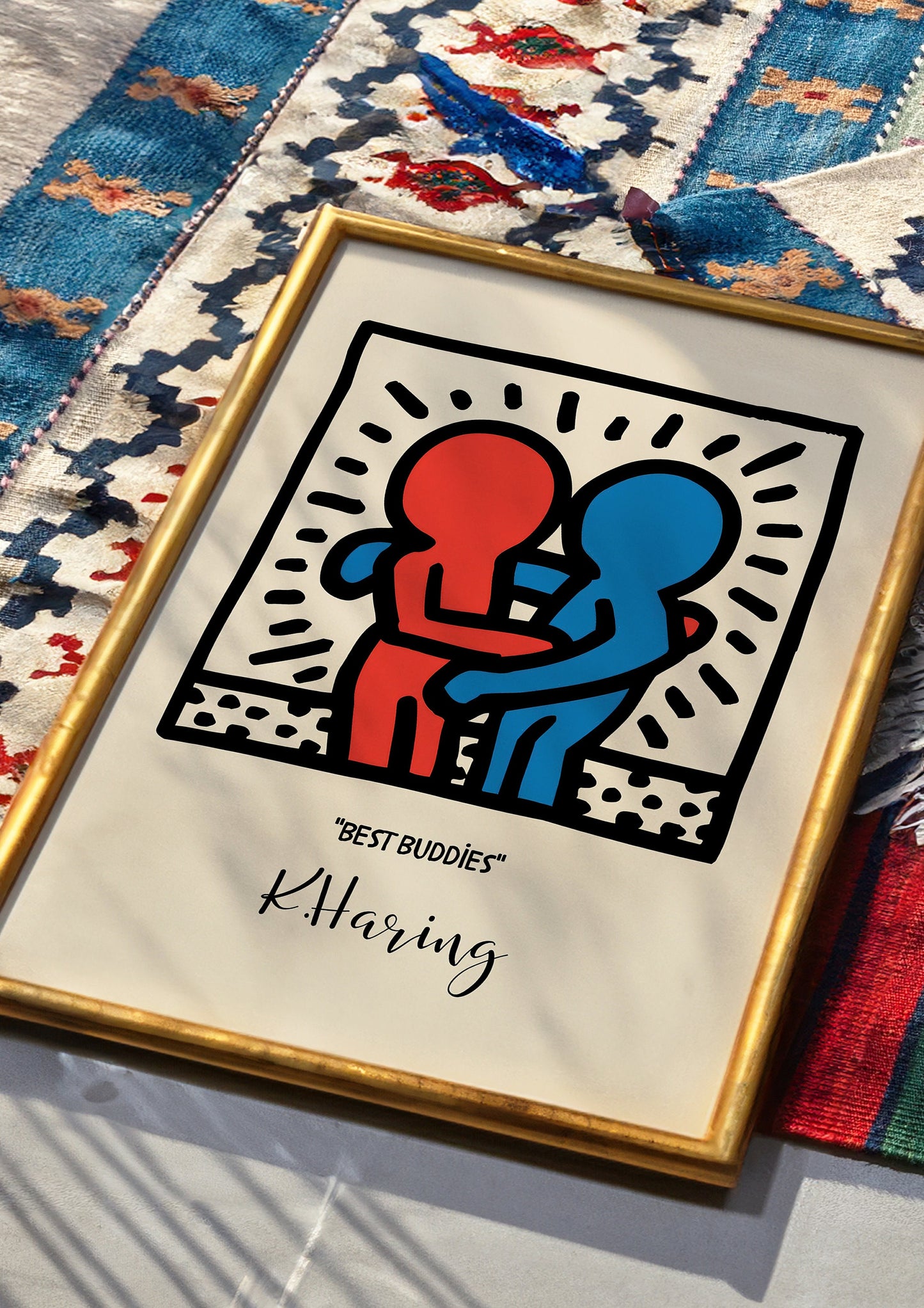 Keith Haring Best Buddies Print, Iconic Pop Art Poster, Red and Blue Figurative Art, Modern Wall Art, 1980s Street Art Reproduction