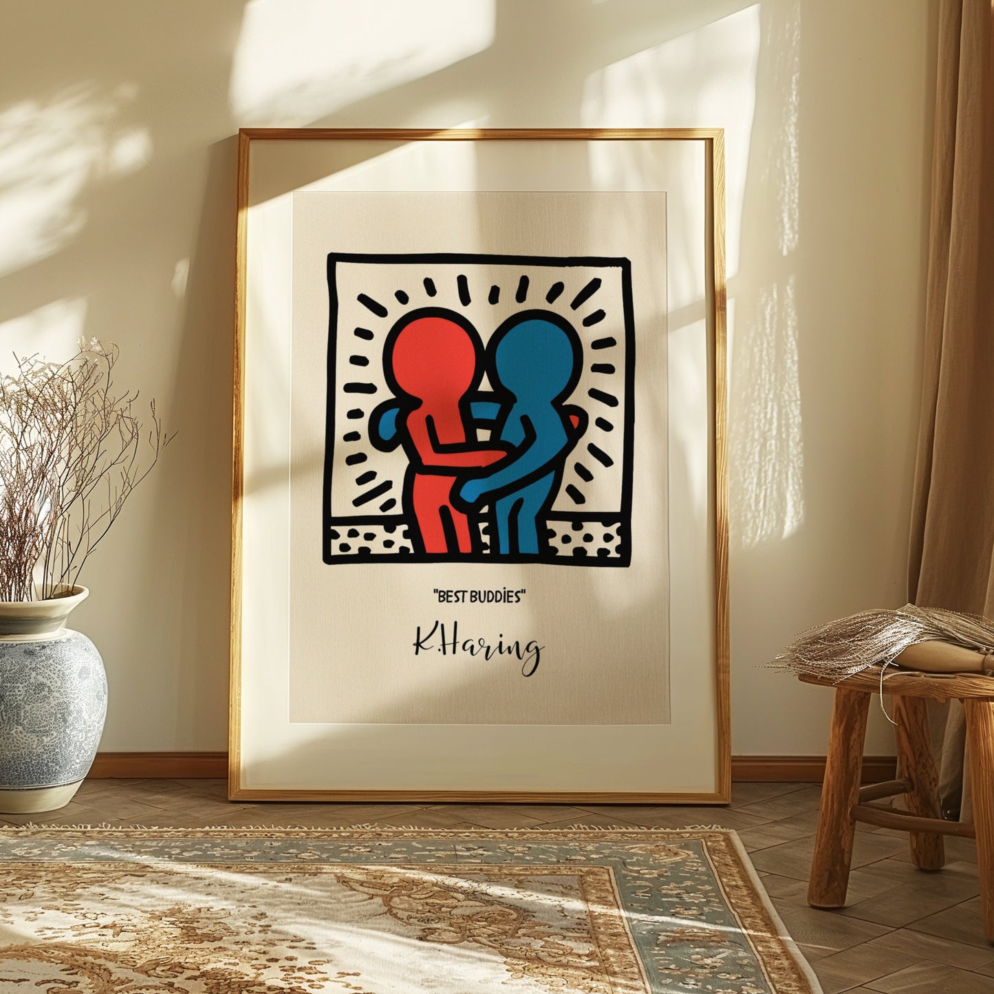 Keith Haring Best Buddies Print, Iconic Pop Art Poster, Red and Blue Figurative Art, Modern Wall Art, 1980s Street Art Reproduction