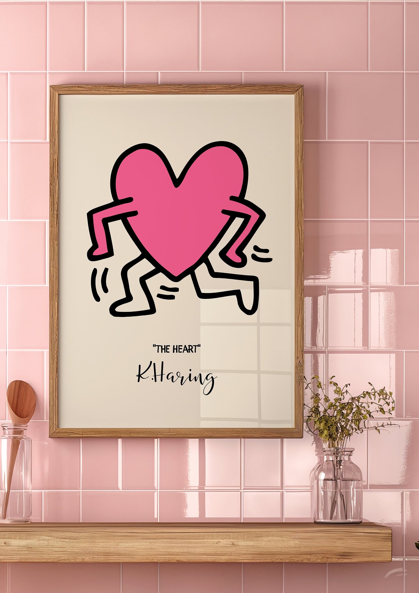 Keith Haring Running Heart Poster, Pink Heart Art, Iconic Pop Art Print, Contemporary Love Art, Street Art Poster, Haring The Heart