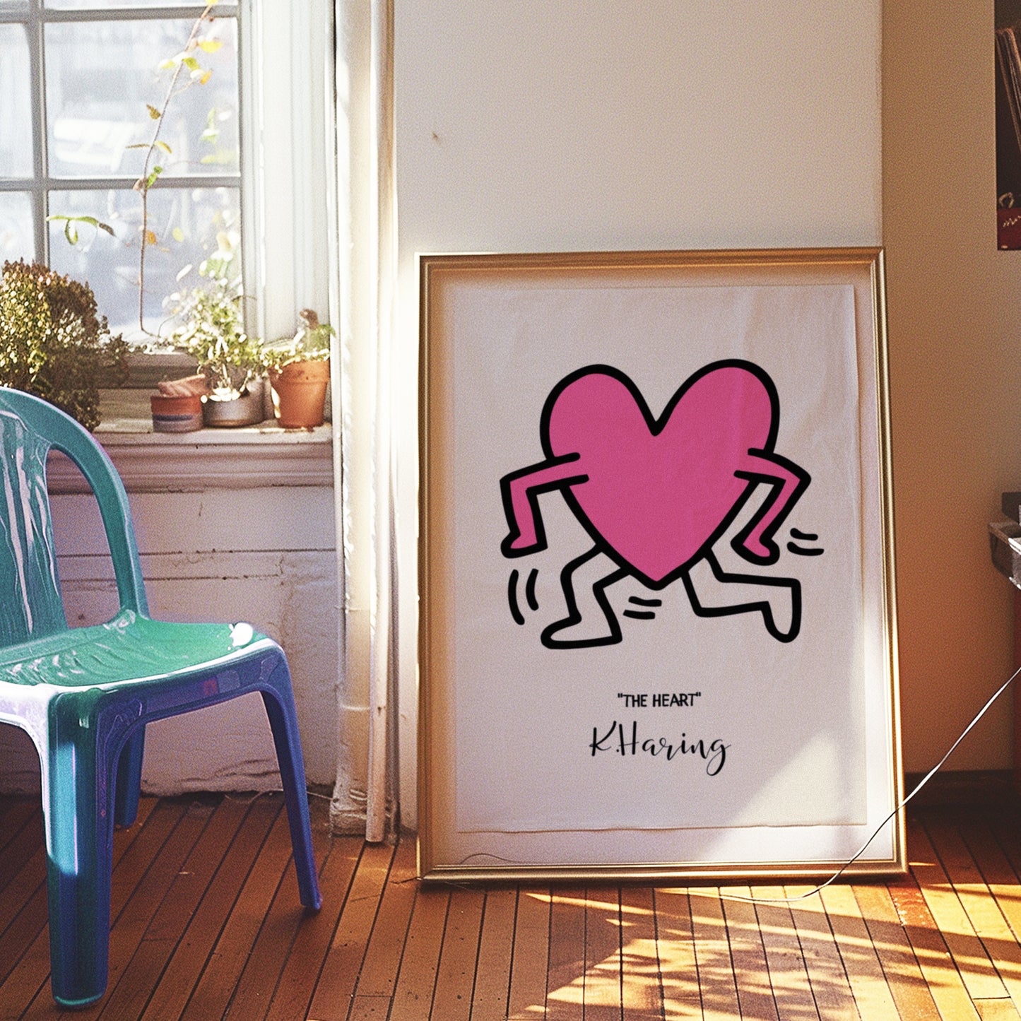 Keith Haring Running Heart Poster, Pink Heart Art, Iconic Pop Art Print, Contemporary Love Art, Street Art Poster, Haring The Heart