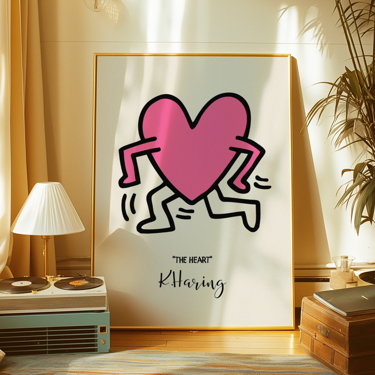 Keith Haring Running Heart Poster, Pink Heart Art, Iconic Pop Art Print, Contemporary Love Art, Street Art Poster, Haring The Heart