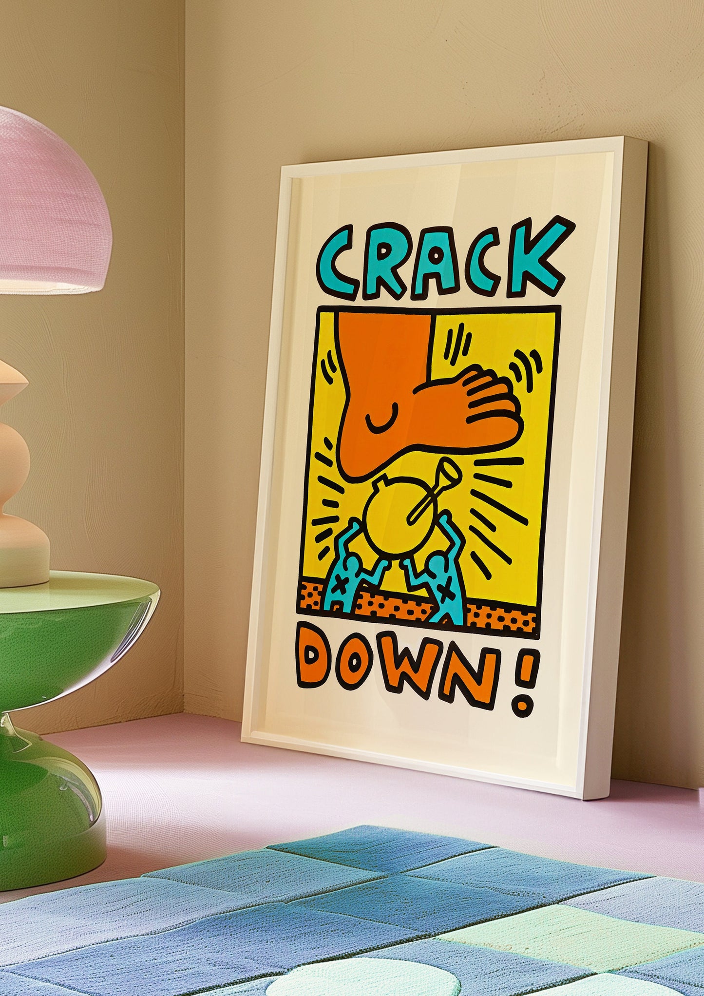 Keith Haring Crack Down Poster, Bold Pop Art Print, Anti-Drug Message Art, Modern Street Art, Colorful Wall Decor, Haring Social Commentary