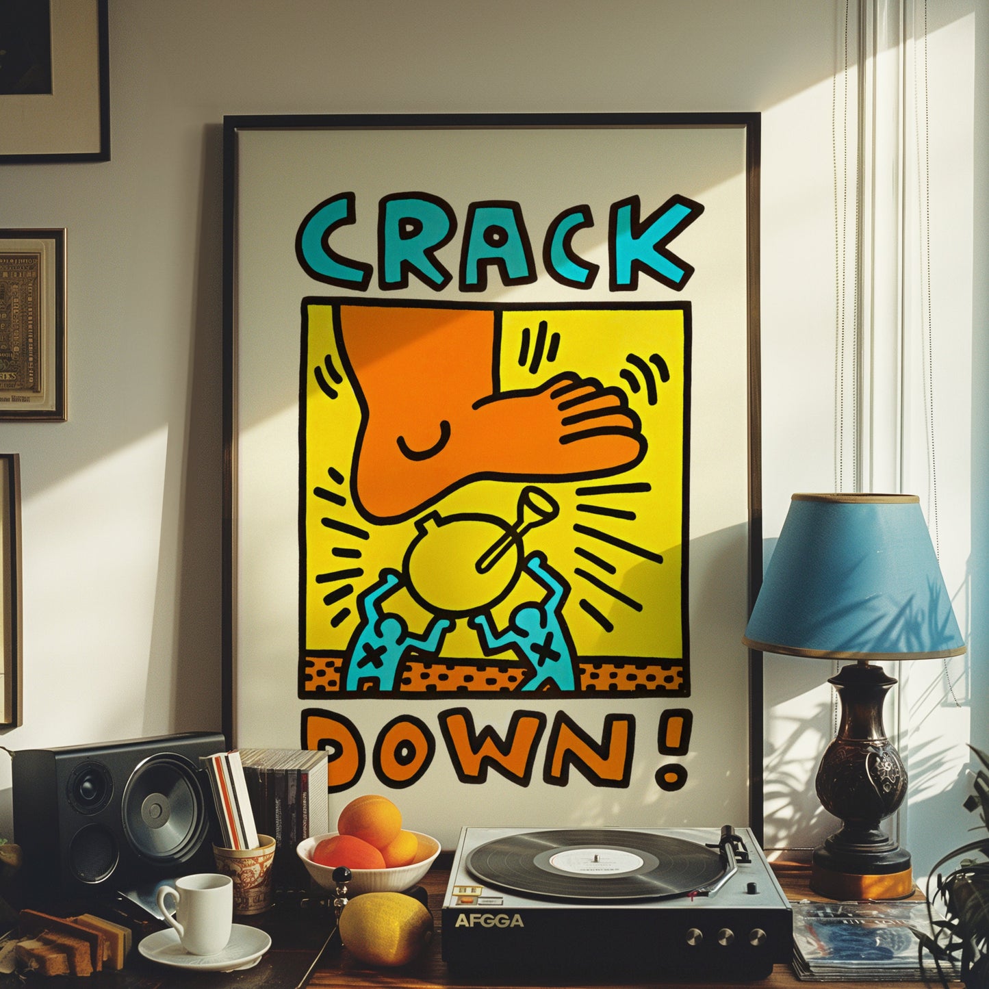 Keith Haring Crack Down Poster, Bold Pop Art Print, Anti-Drug Message Art, Modern Street Art, Colorful Wall Decor, Haring Social Commentary