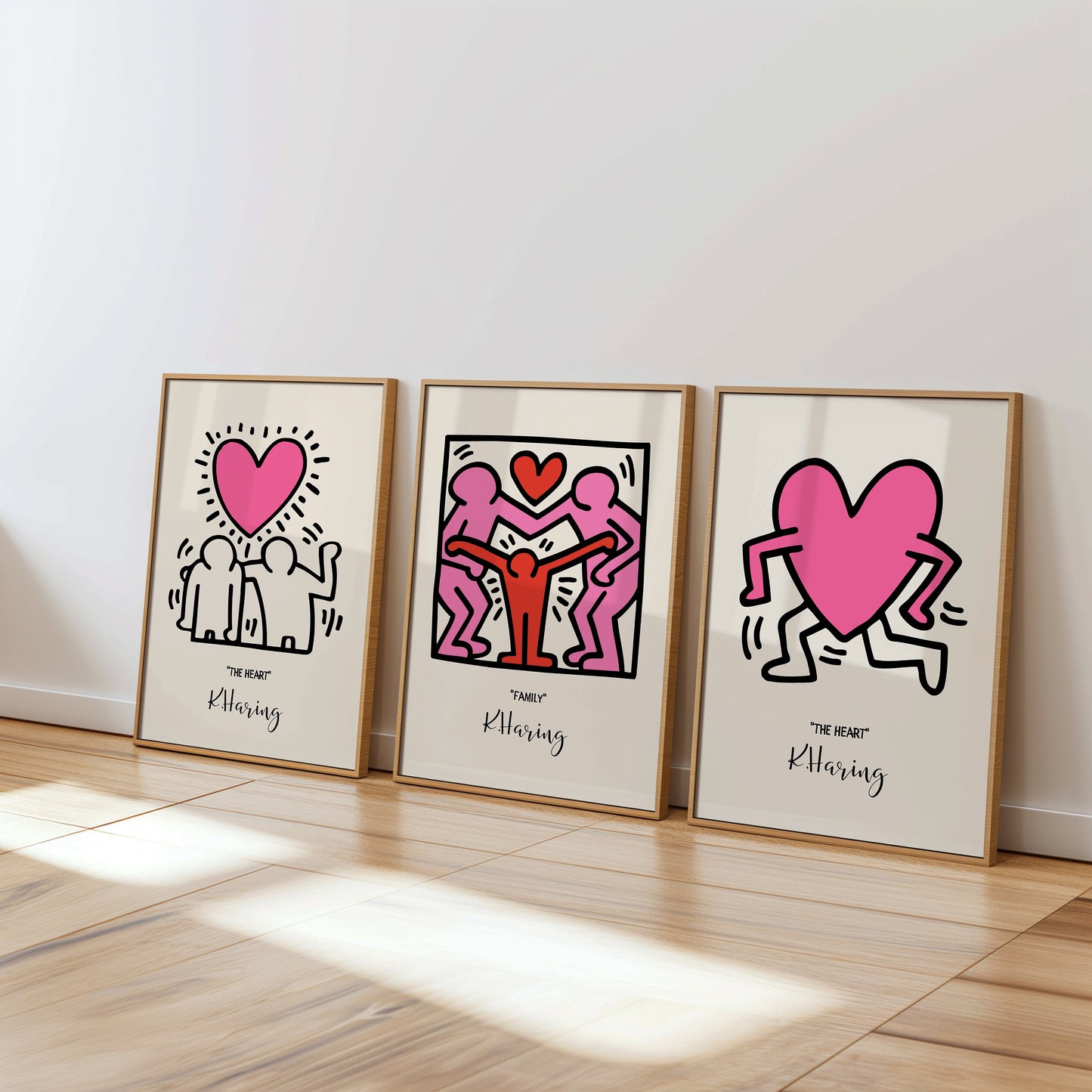 Keith Haring Poster Set, The Heart, Family, Love Wall Art, Iconic 80s Pop Art Prints, Vibrant Haring Illustrations, Modern Love Decor