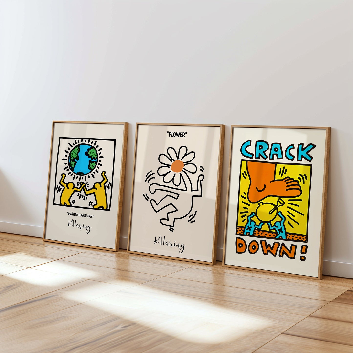 Keith Haring Poster Set, Untitled Earth Day, Flower, Crack Down, Iconic 80s Pop Art Prints, Colorful Haring Art Posters, Bold Wall Art Set