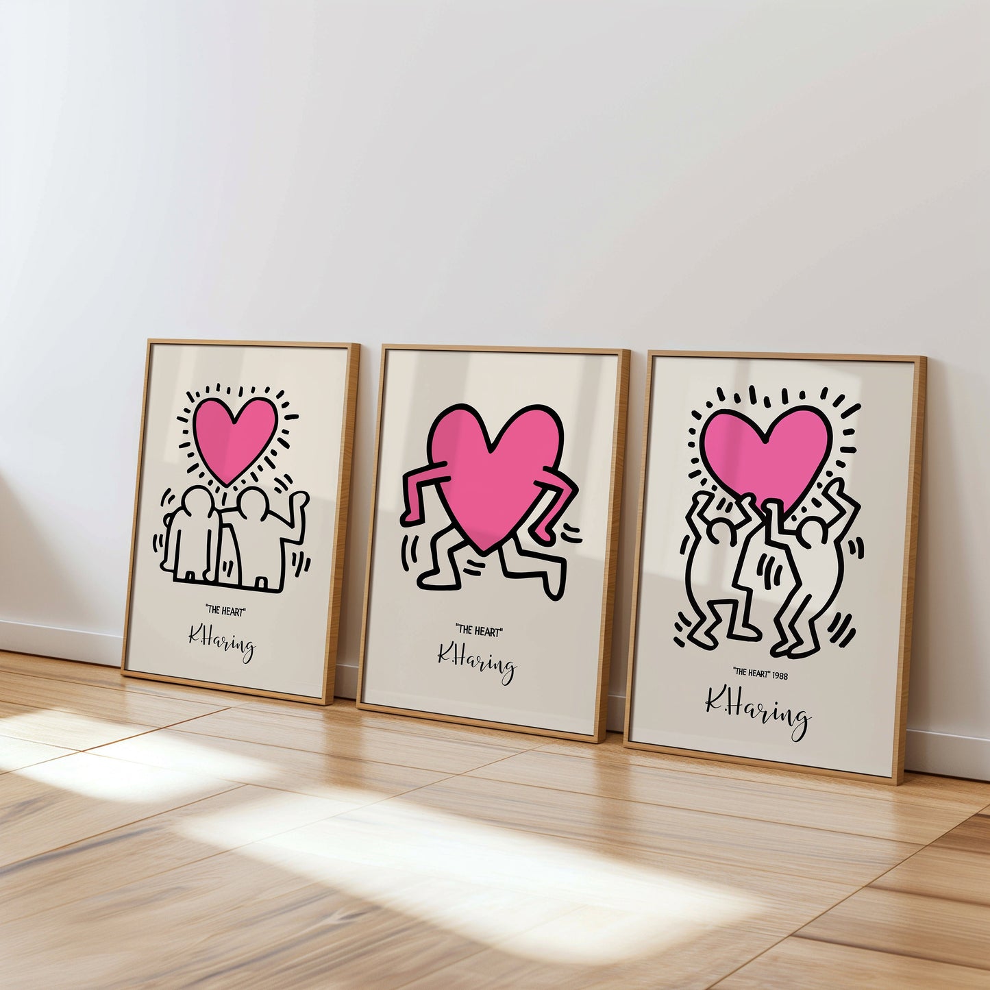 Keith Haring Poster Set, The Heart, Family, Love Wall Art, Iconic 80s Pop Art Prints, Haring Illustrations, Love Decor, Pink Heart Art