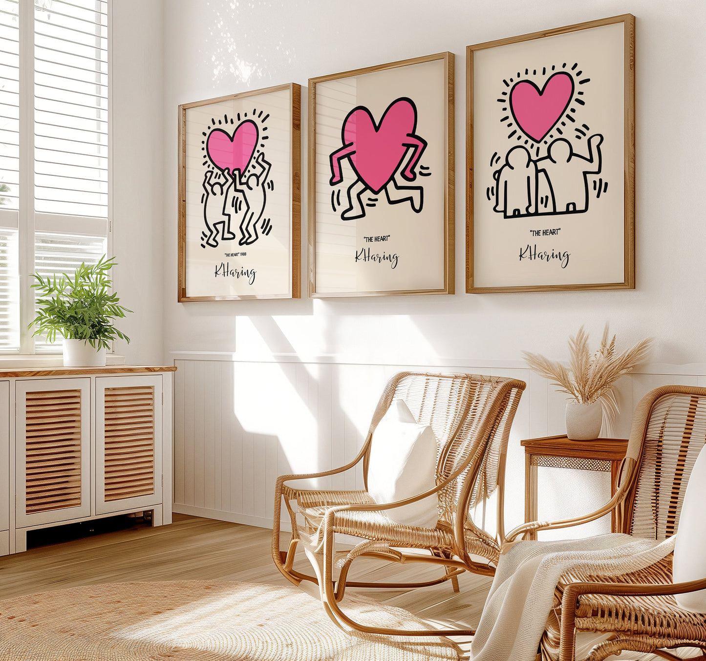 Keith Haring Poster Set, The Heart, Family, Love Wall Art, Iconic 80s Pop Art Prints, Haring Illustrations, Love Decor, Pink Heart Art