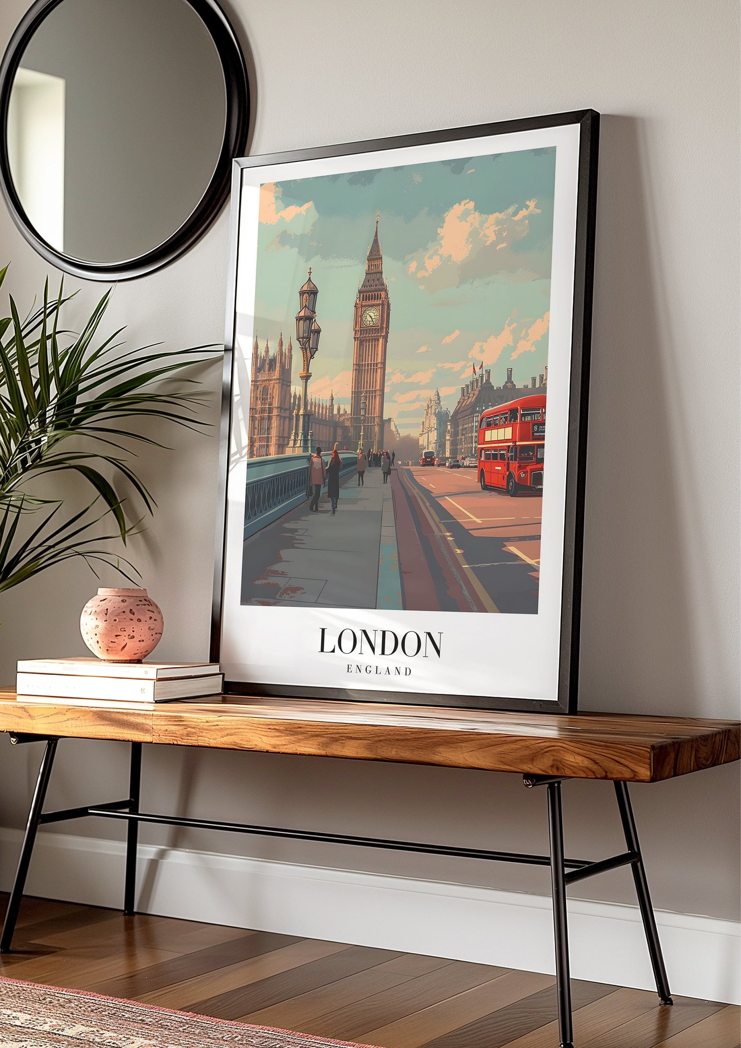 London England Poster, Big Ben Wall Art, London Cityscape Print, British Travel Poster, London Photography, Red Bus Art, England Wall Art