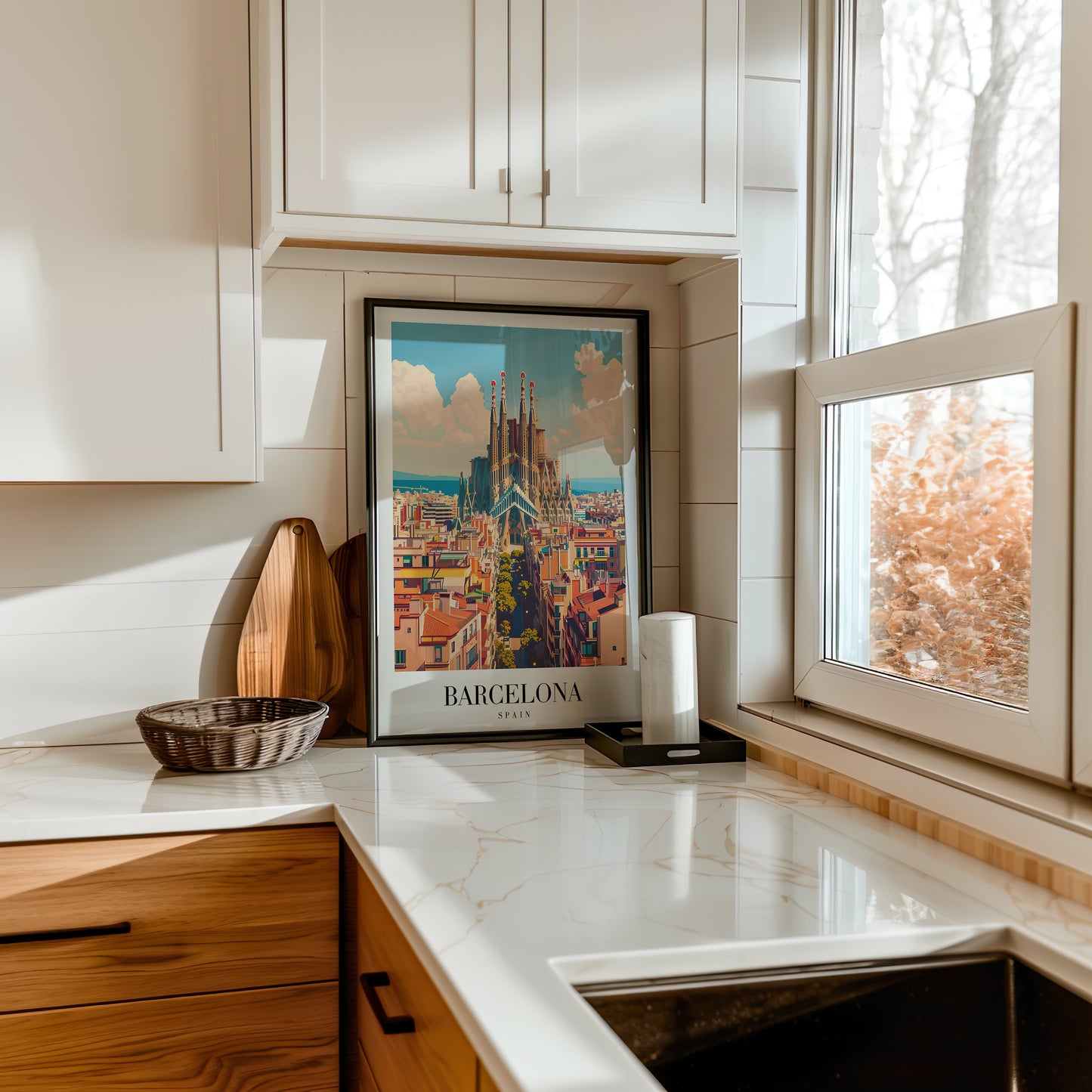 Barcelona Poster, Sagrada Familia Print, Barcelona Cityscape Wall Art, Retro Travel Poster, Spain Architecture Art, Barcelona Landmark Decor