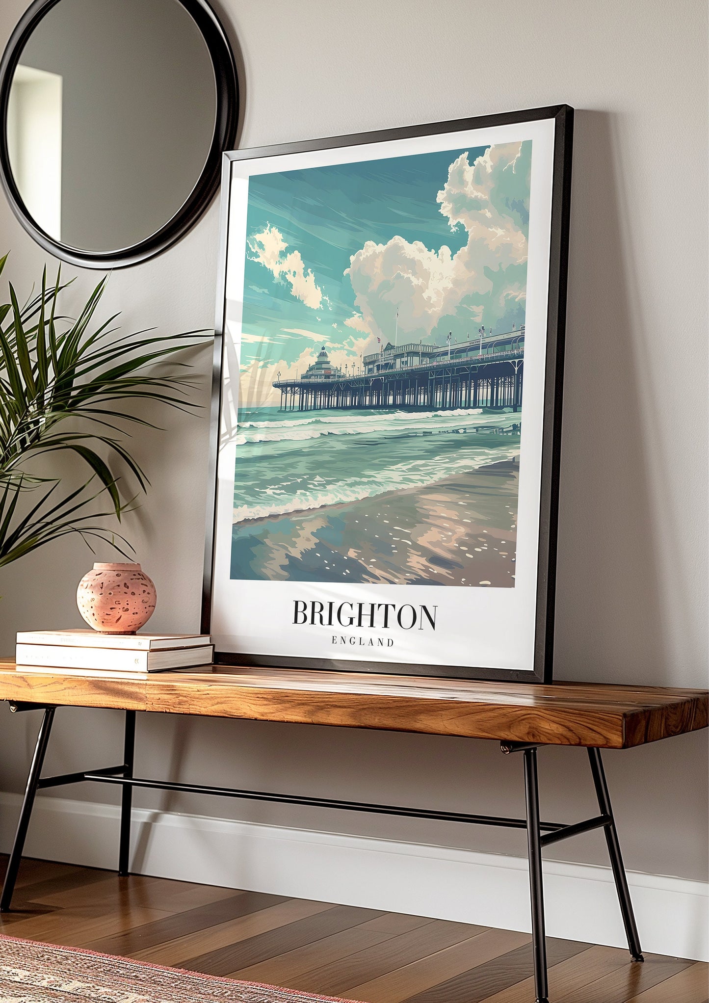 Brighton Poster, Brighton Pier Wall Art, Coastal England Print, Seaside Brighton Art, English Beach Scene, Brighton Travel Poster, Travel