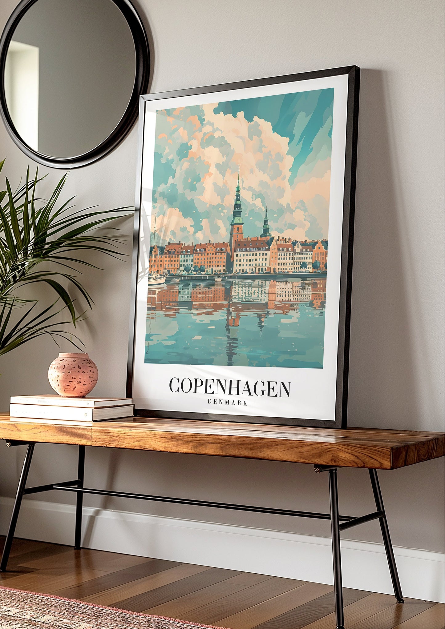 Copenhagen Poster, Copenhagen Wall Art, Denmark Travel Print, Scandinavian Cityscape Art, Waterfront Copenhagen Art, Nordic Print