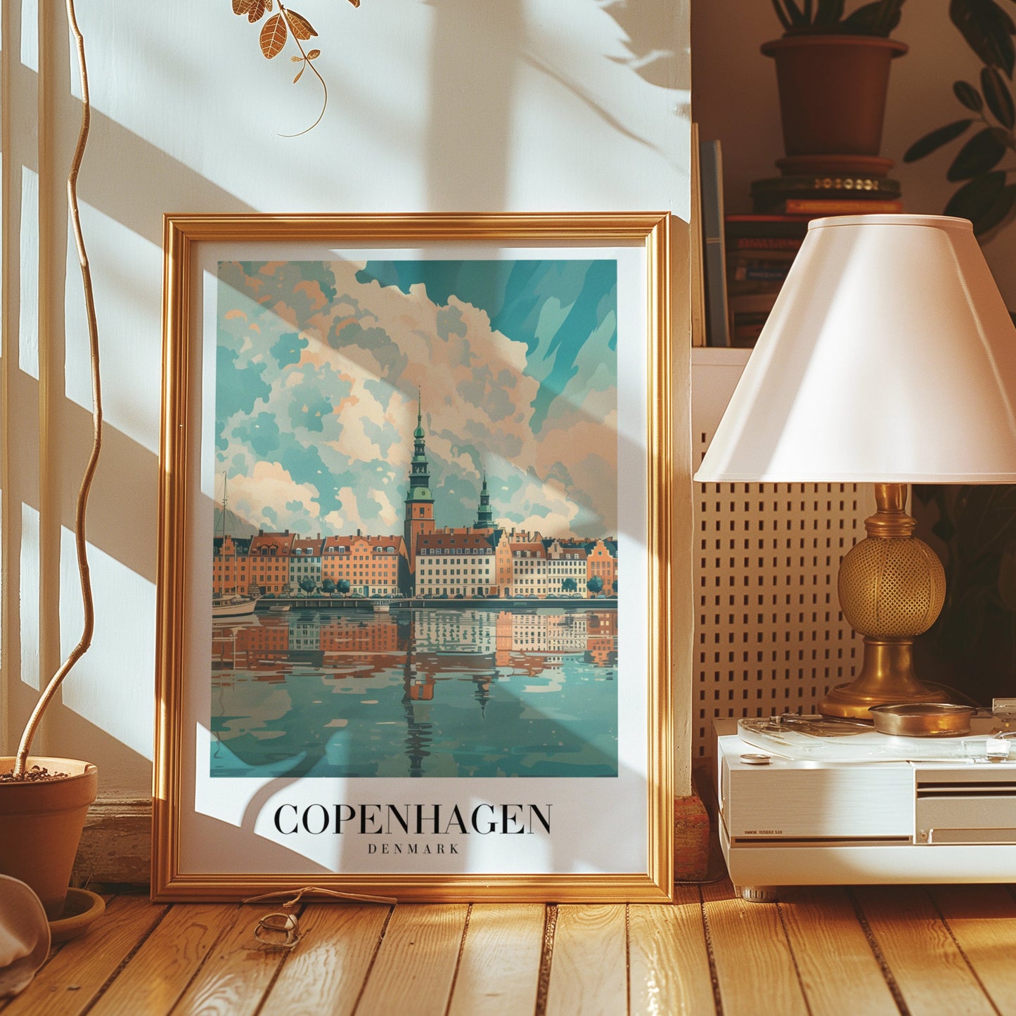 Copenhagen Poster, Copenhagen Wall Art, Denmark Travel Print, Scandinavian Cityscape Art, Waterfront Copenhagen Art, Nordic Print